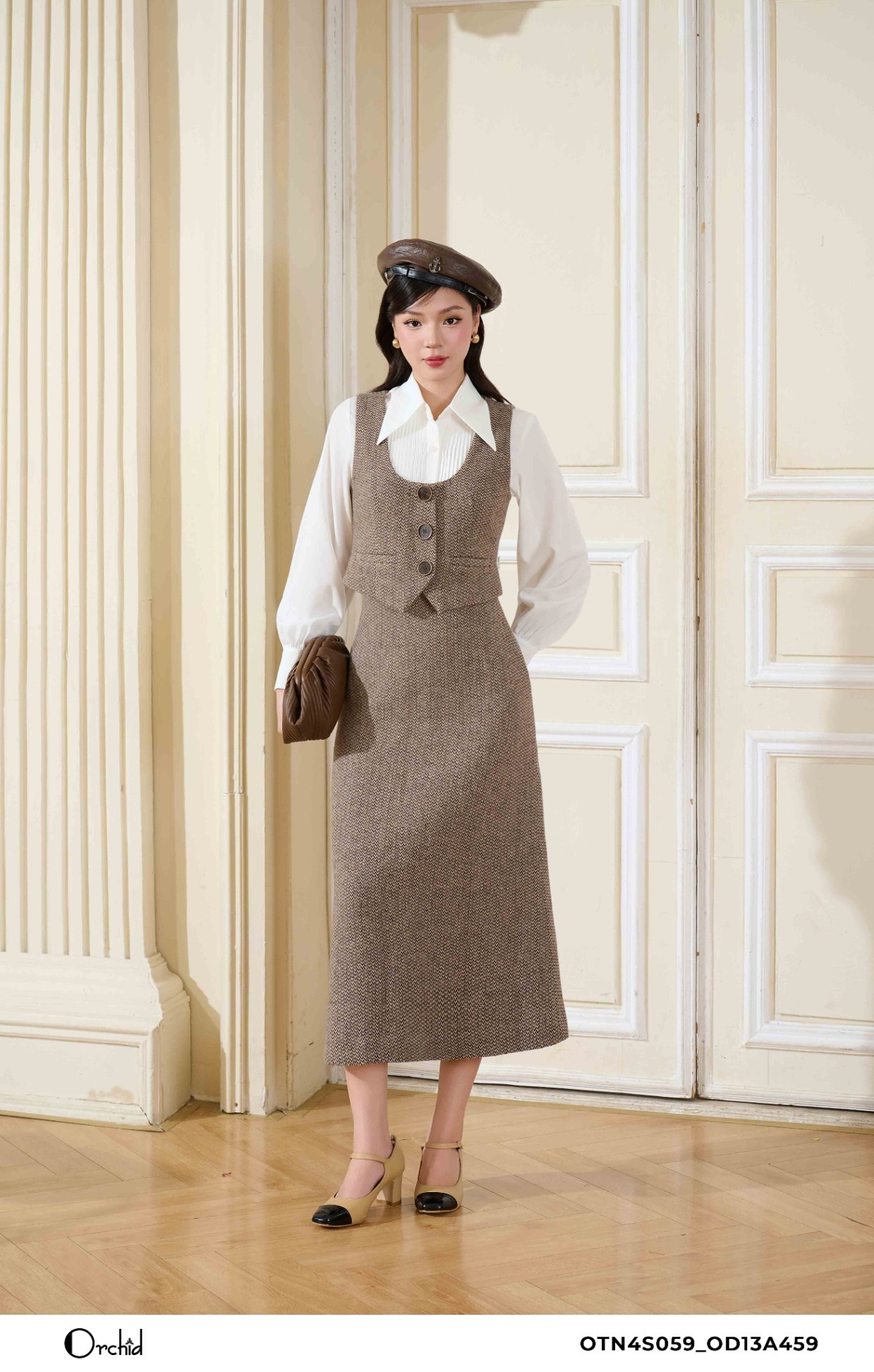 OD13A459 - Bộ dạ tweed kẻ