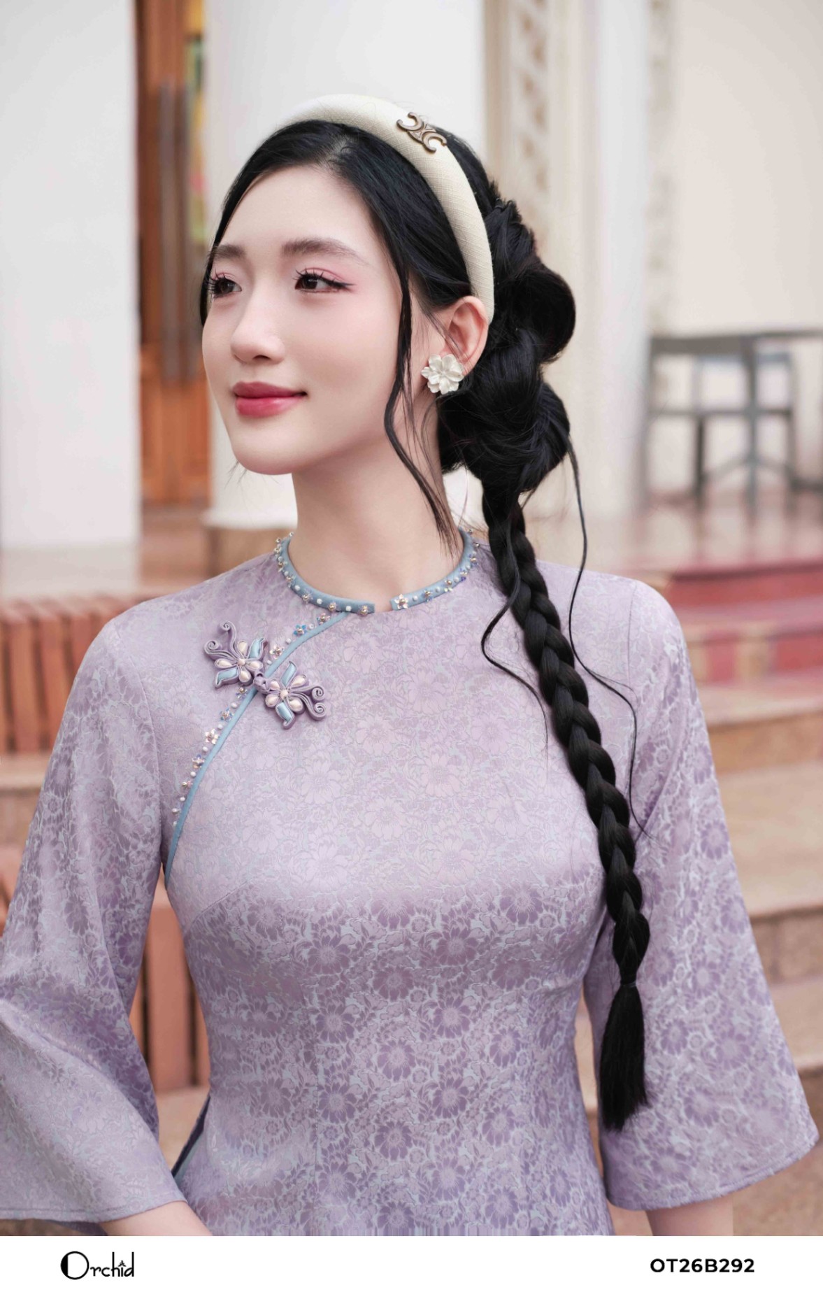 OT26B292 - Sét bộ áo dài lụa hoa