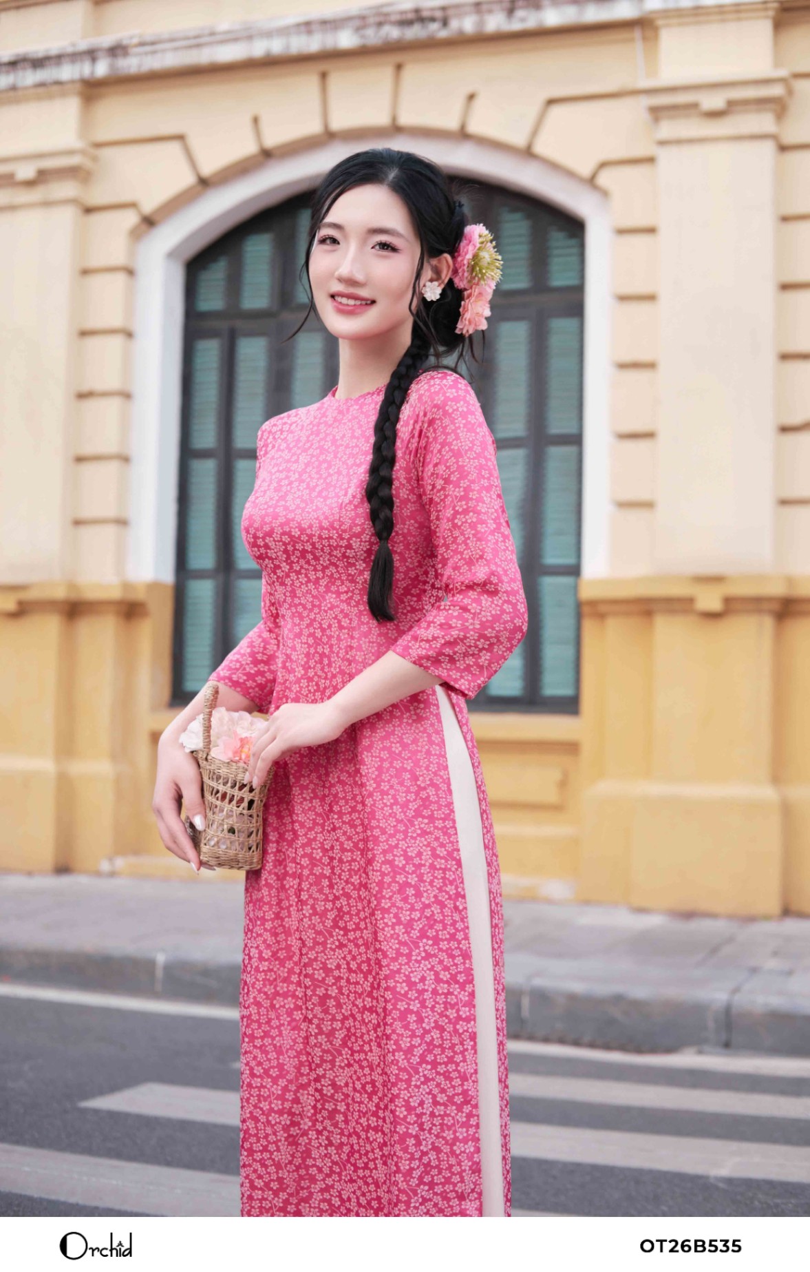 OT26B535 - Sét bộ áo dài gấm hoa