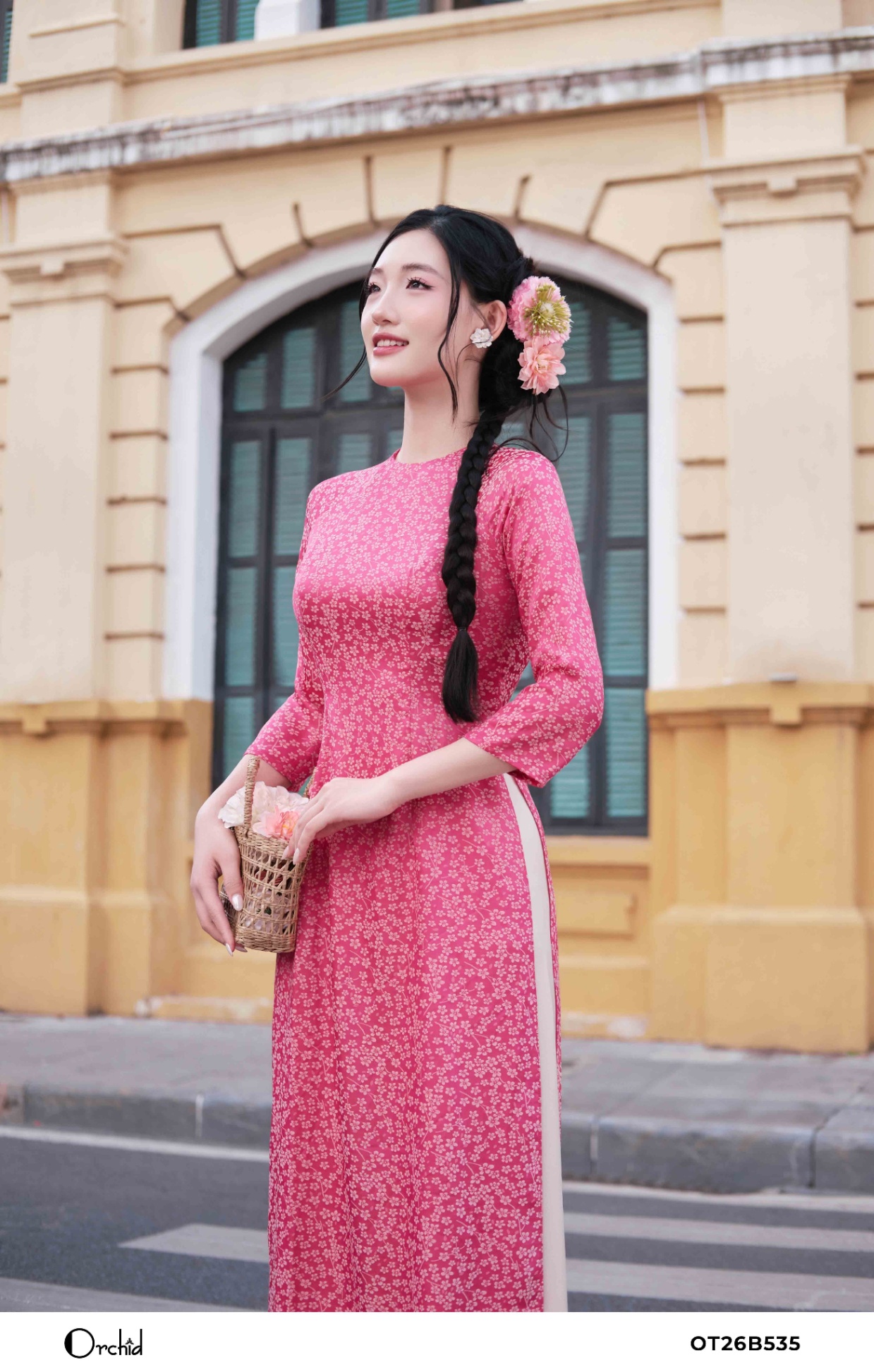 OT26B535 - Sét bộ áo dài gấm hoa