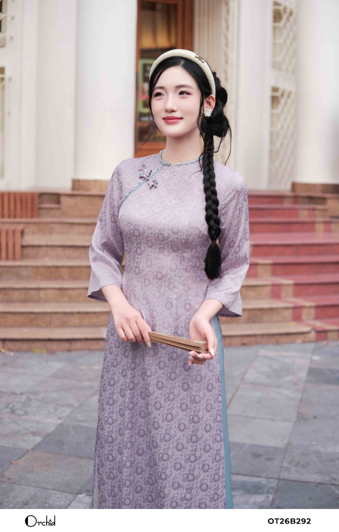 OT26B292 - Sét bộ áo dài lụa hoa