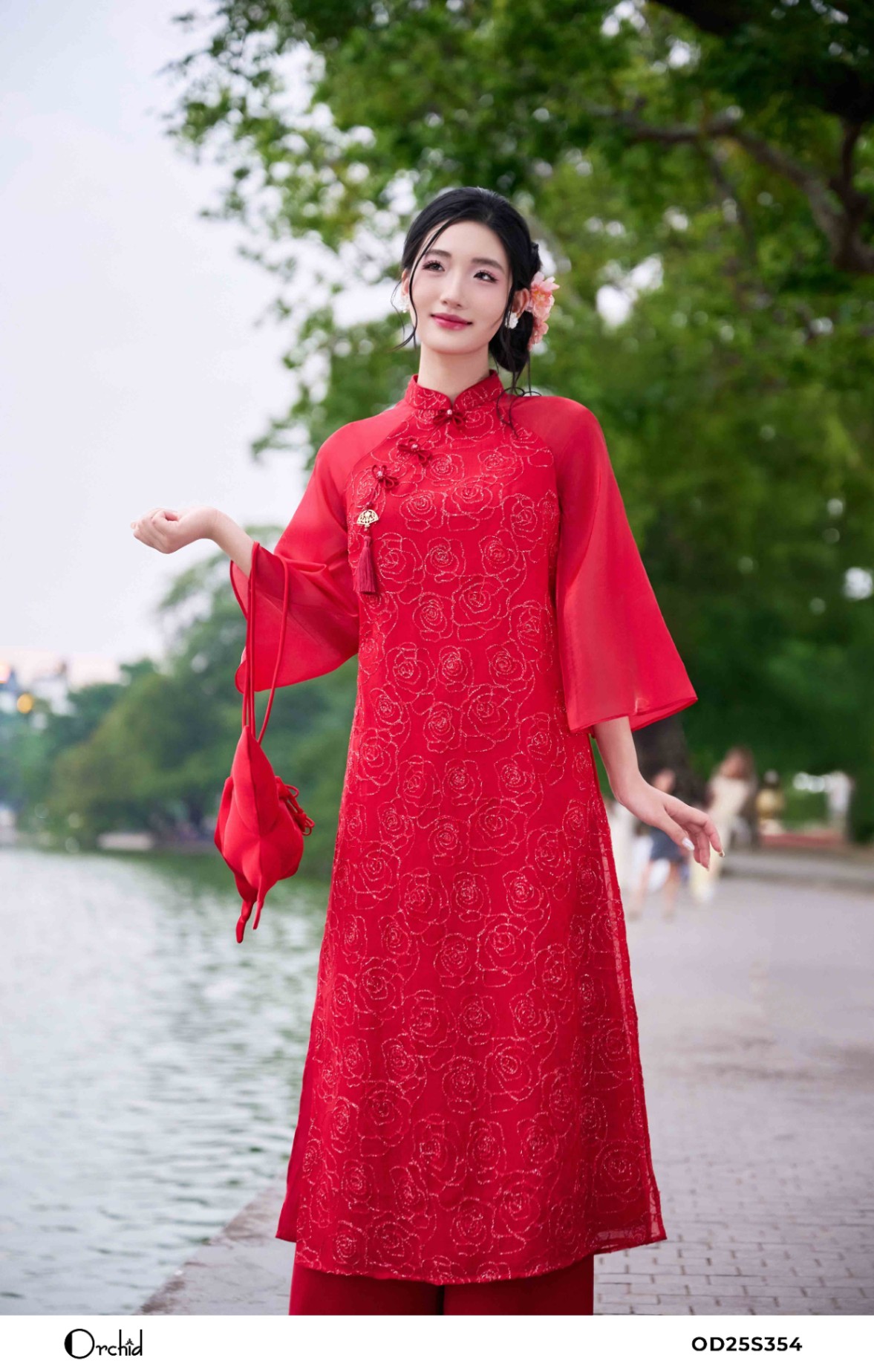OD25S354 - Sét bộ tơ thêu hoa nổi 3D