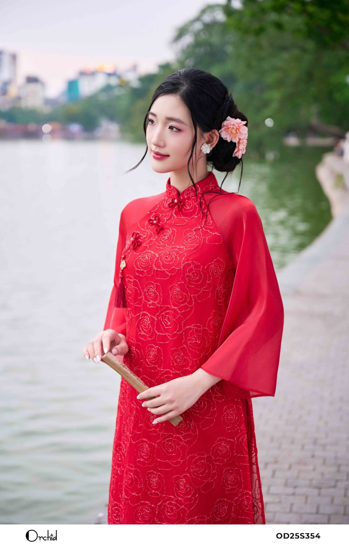 OD25S354 - Sét bộ tơ thêu hoa nổi 3D