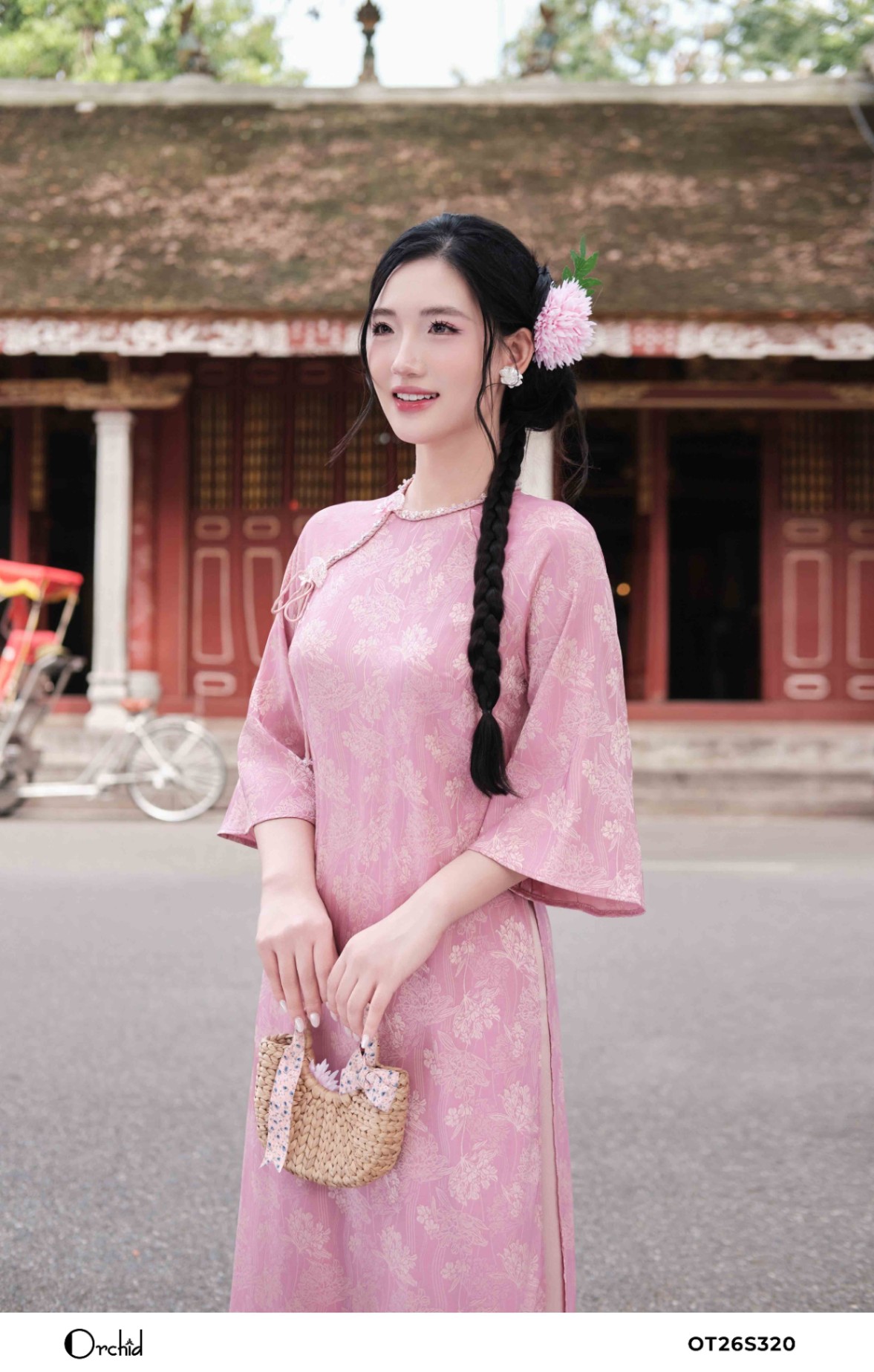 OT26S320 - Sét bộ áo dài lụa