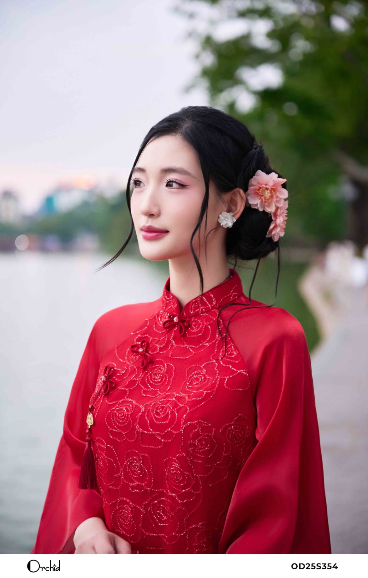 OD25S354 - Sét bộ tơ thêu hoa nổi 3D