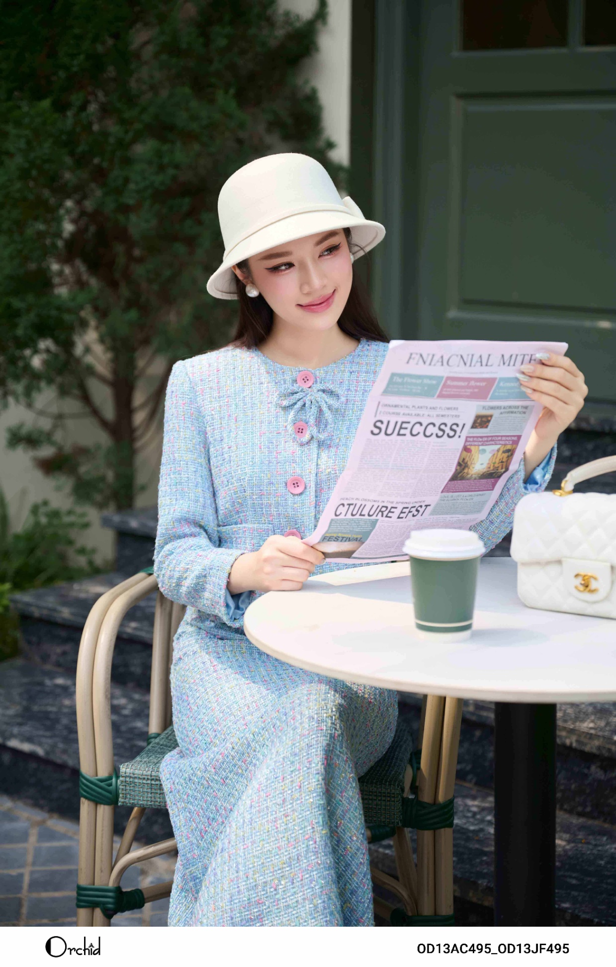 OD13AC495 - Bộ dạ tweed kẻ kim tuyến