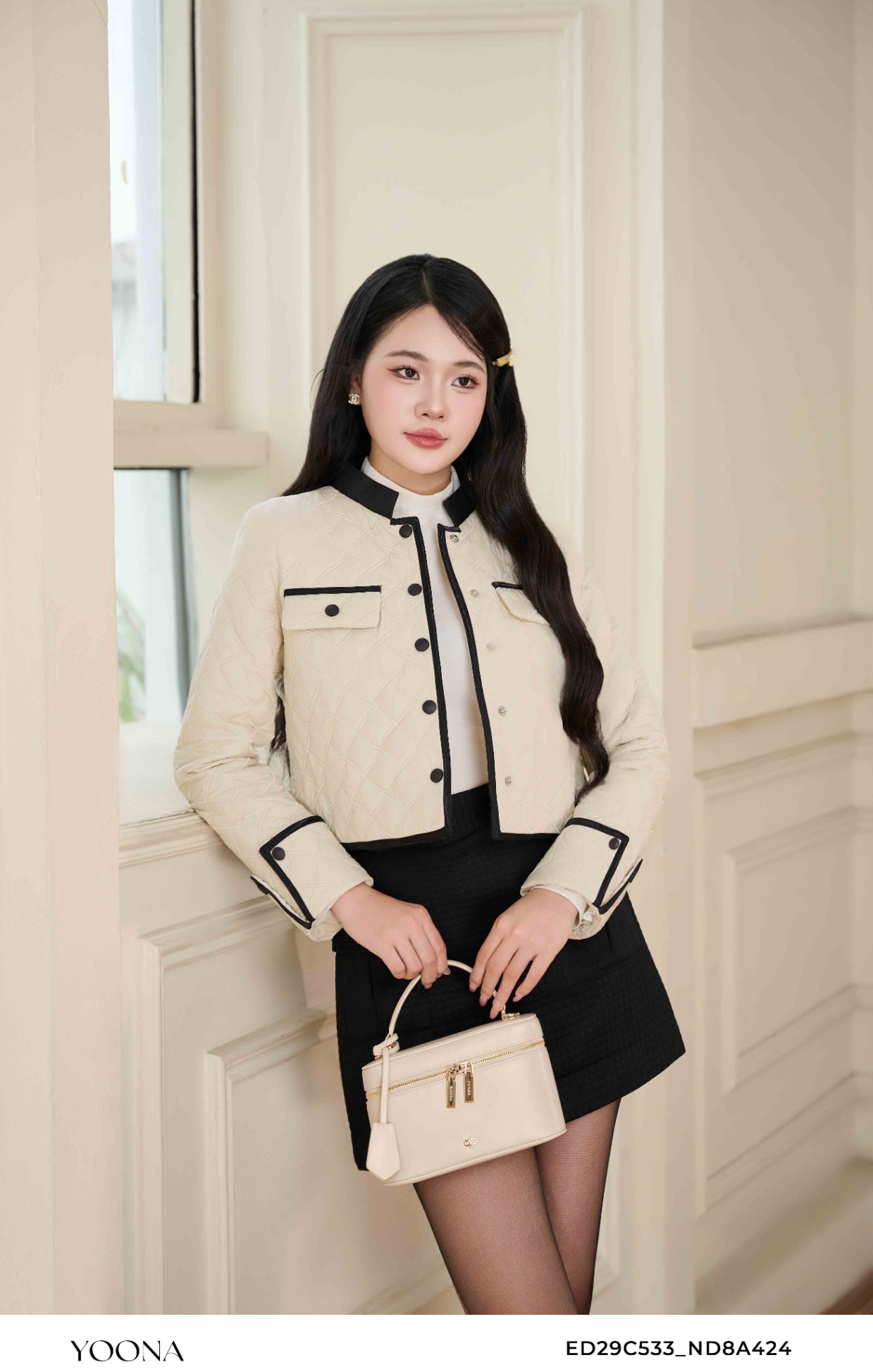 OH10B439 - Đầm lụa sạn hàn chấm bi
