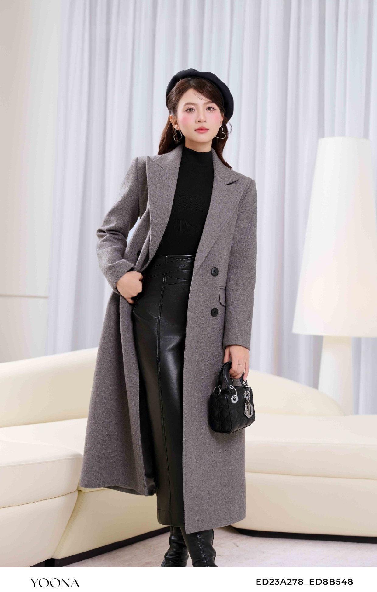 OHR10X424 - Đầm tơ chấm bi đen nhũ