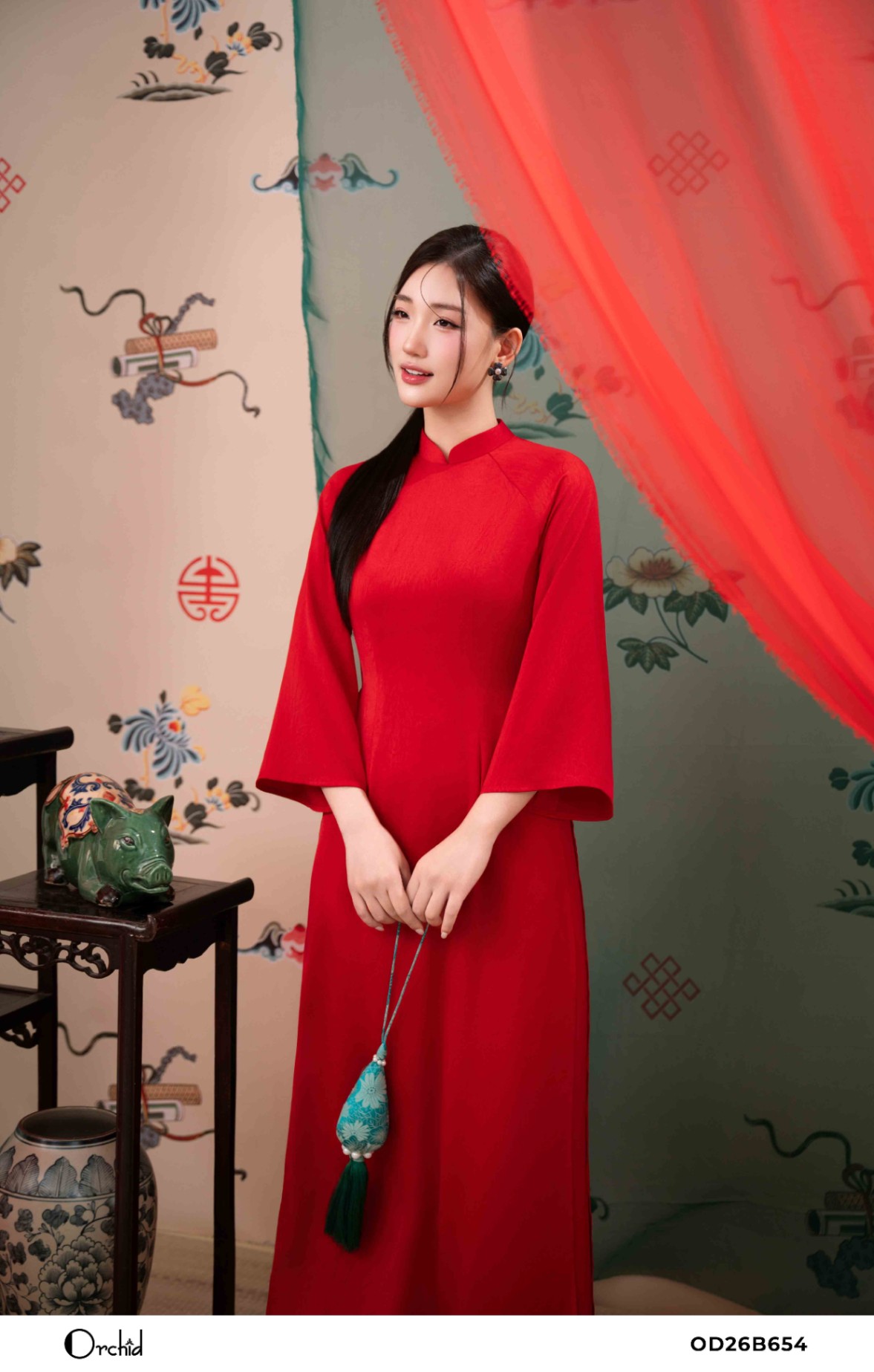OD26B654 - Sét bộ lụa áo dài dập vân