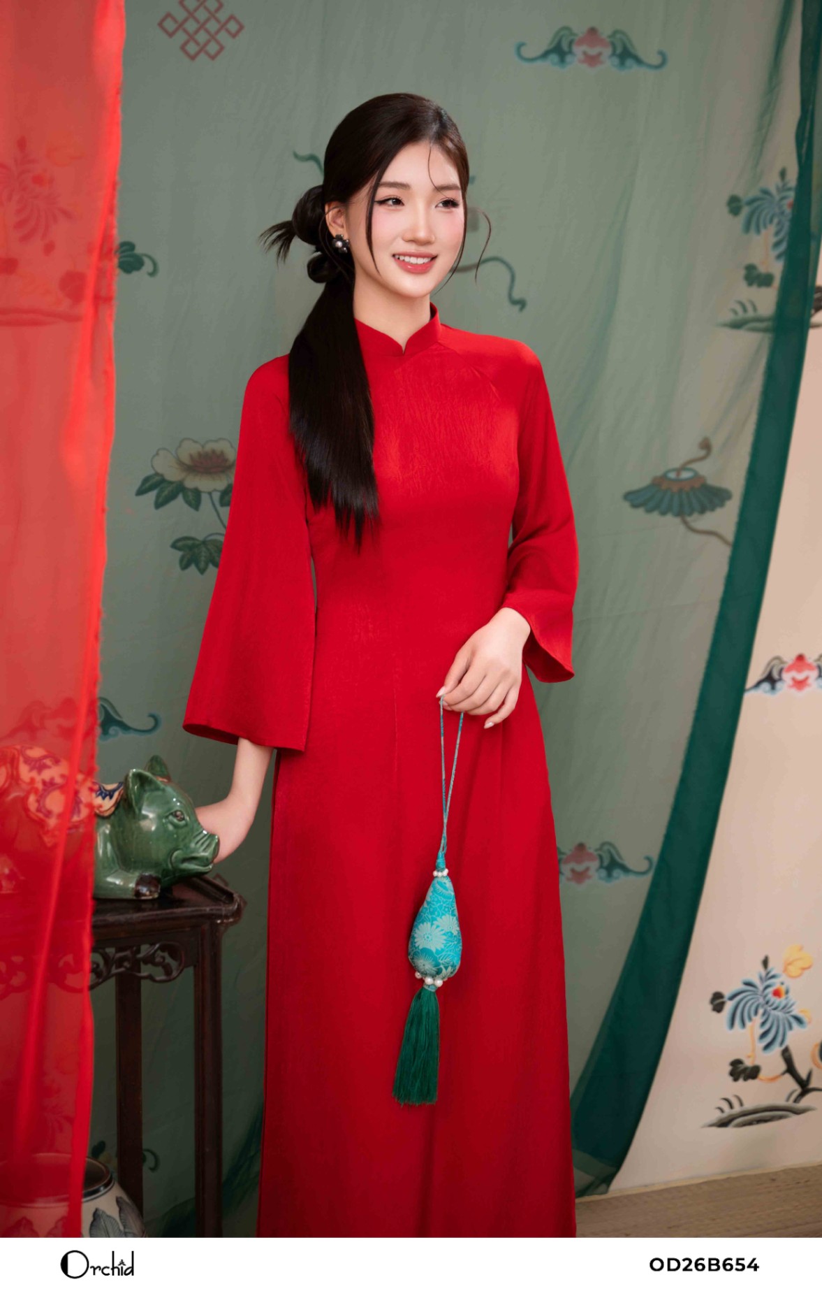 OD26B654 - Sét bộ lụa áo dài dập vân