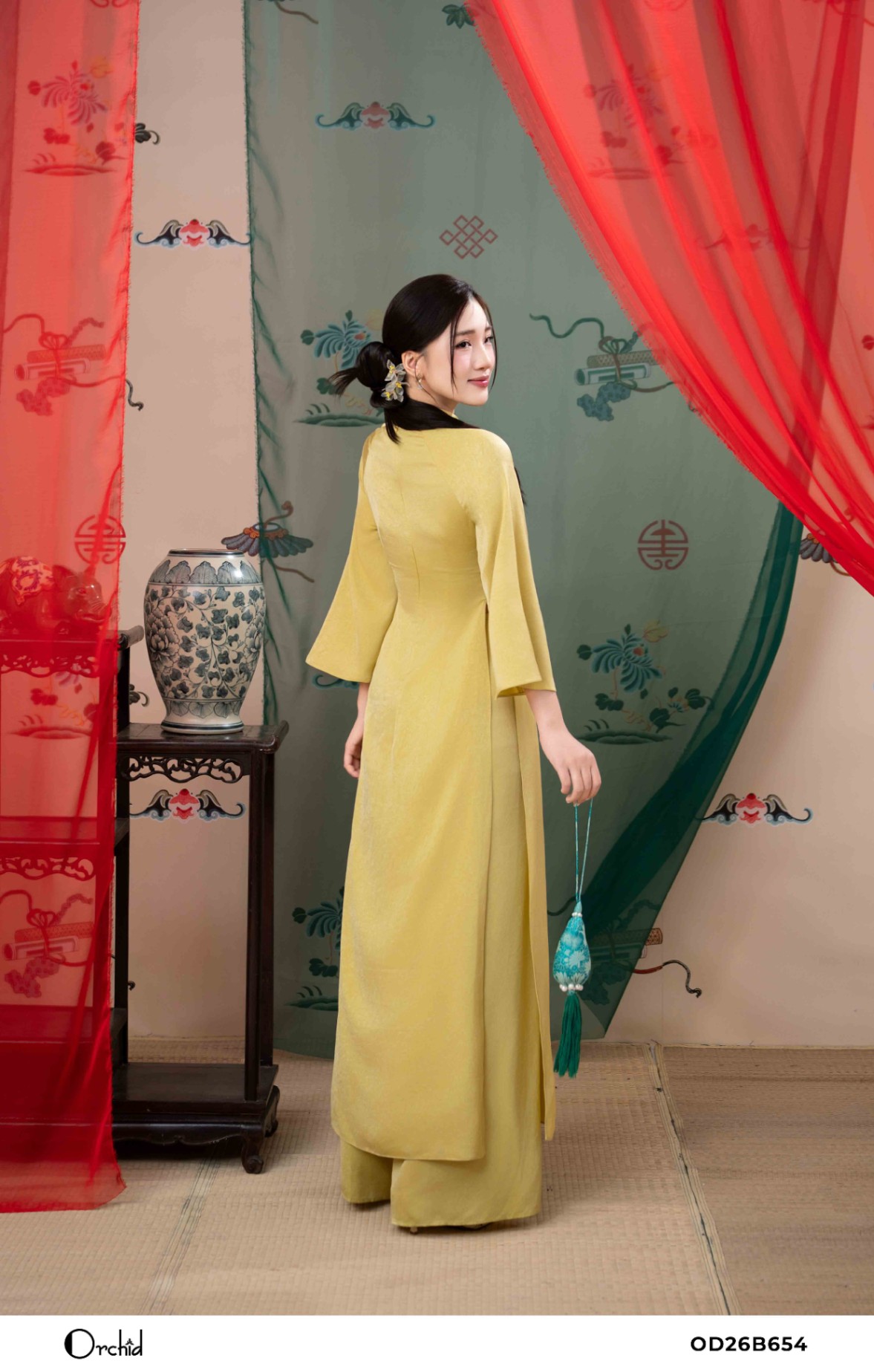 OD26B654 - Sét bộ lụa áo dài dập vân