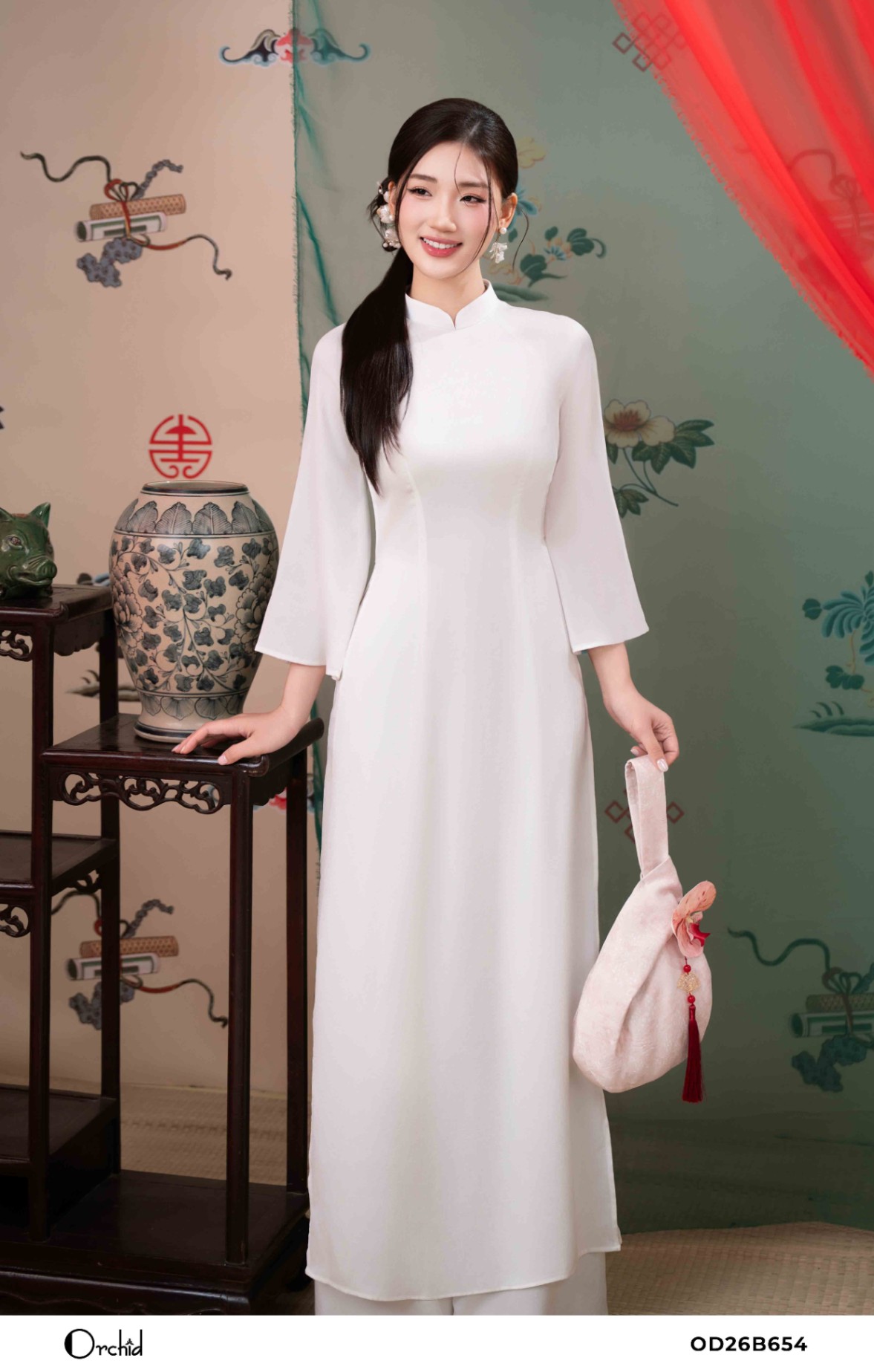 OD26B654 - Sét bộ lụa áo dài dập vân