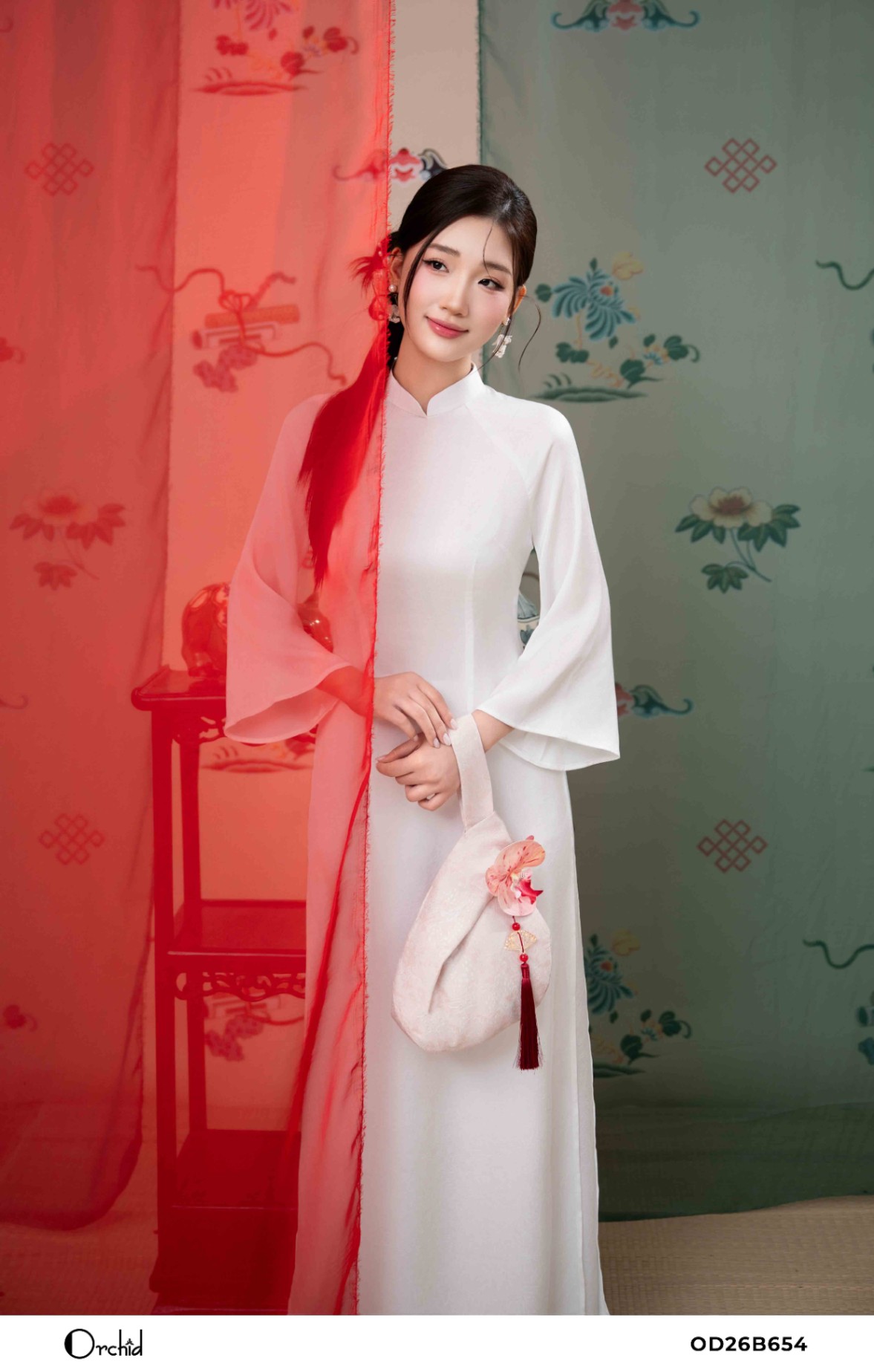 OD26B654 - Sét bộ lụa áo dài dập vân
