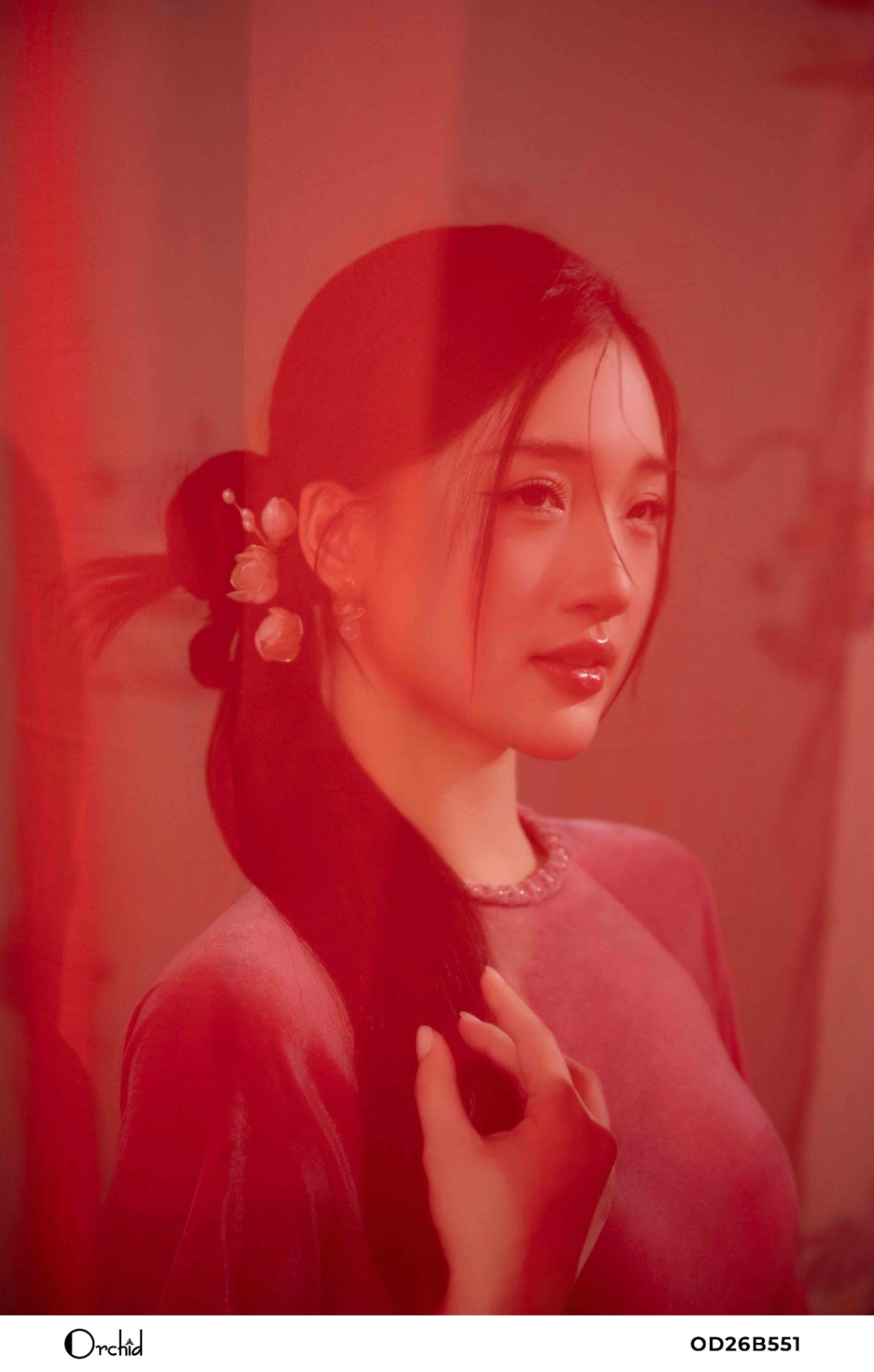 OD26B551 - Sét bộ áo dài nhung the