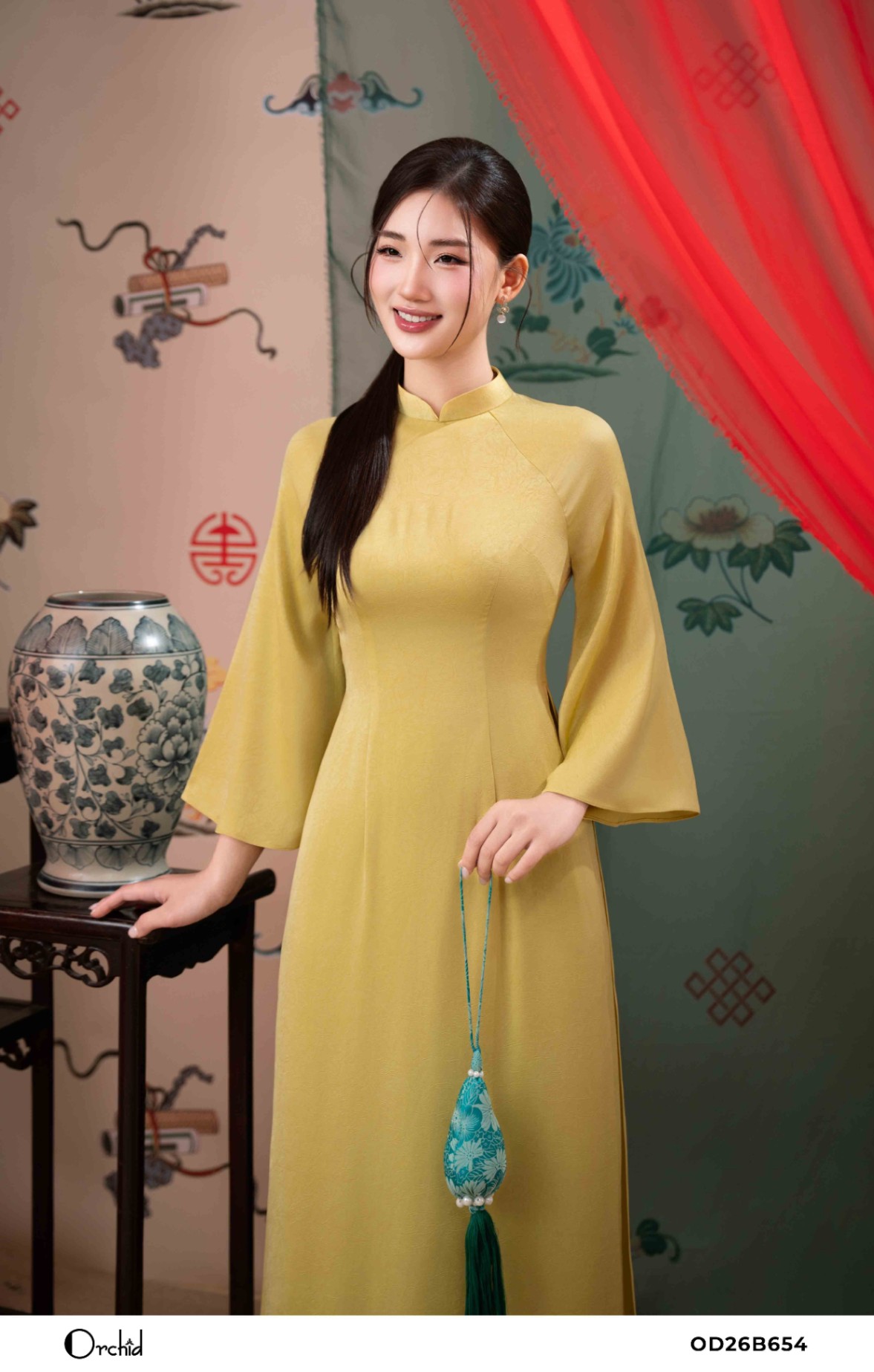 OD26B654 - Sét bộ lụa áo dài dập vân