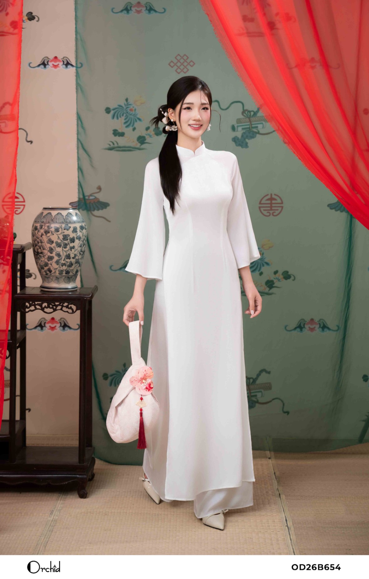 OD26B654 - Sét bộ lụa áo dài dập vân