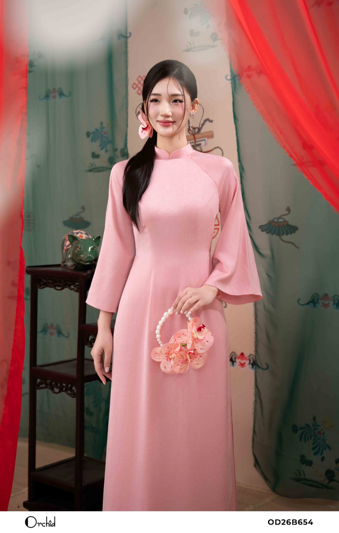 OD26B654 - Sét bộ lụa áo dài dập vân