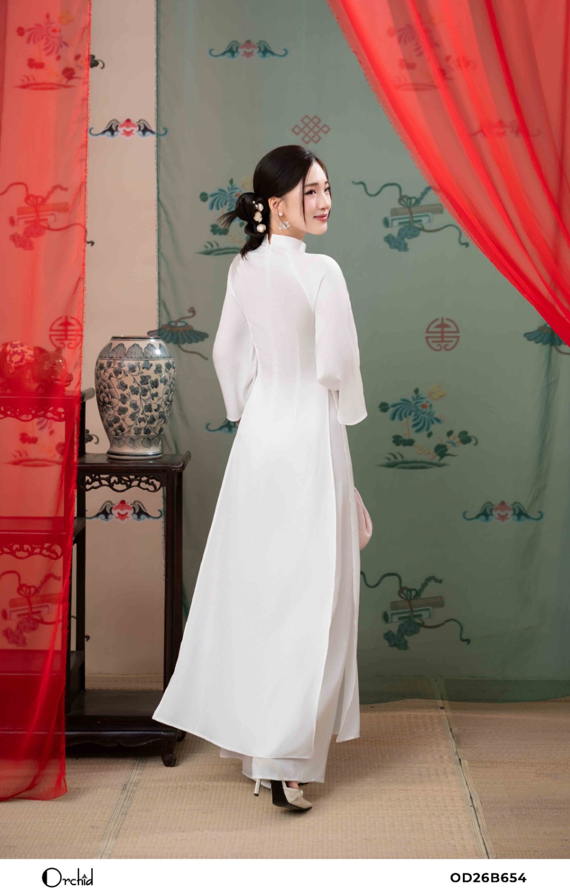 OD26B654 - Sét bộ lụa áo dài dập vân