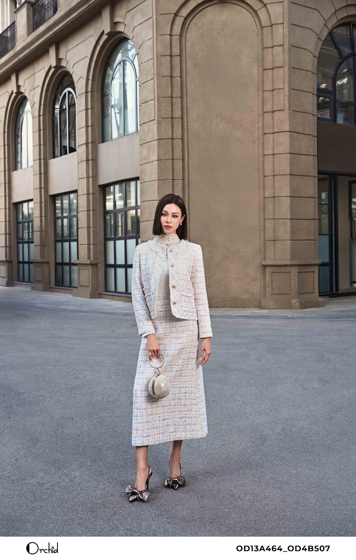 OD13A464 - Bộ dạ tweed kẻ kim tuyến