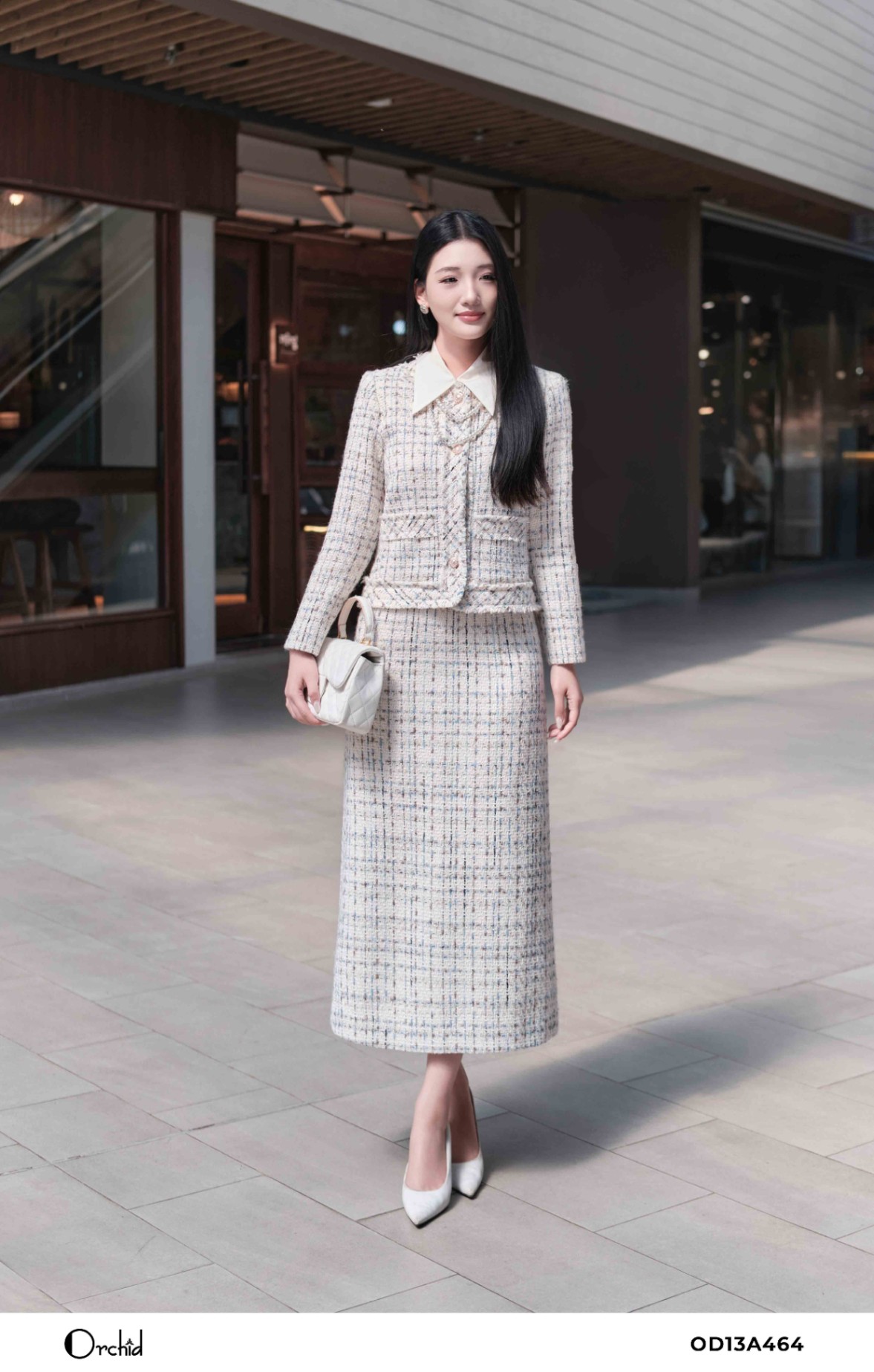 OD13A464 - Bộ dạ tweed kẻ kim tuyến