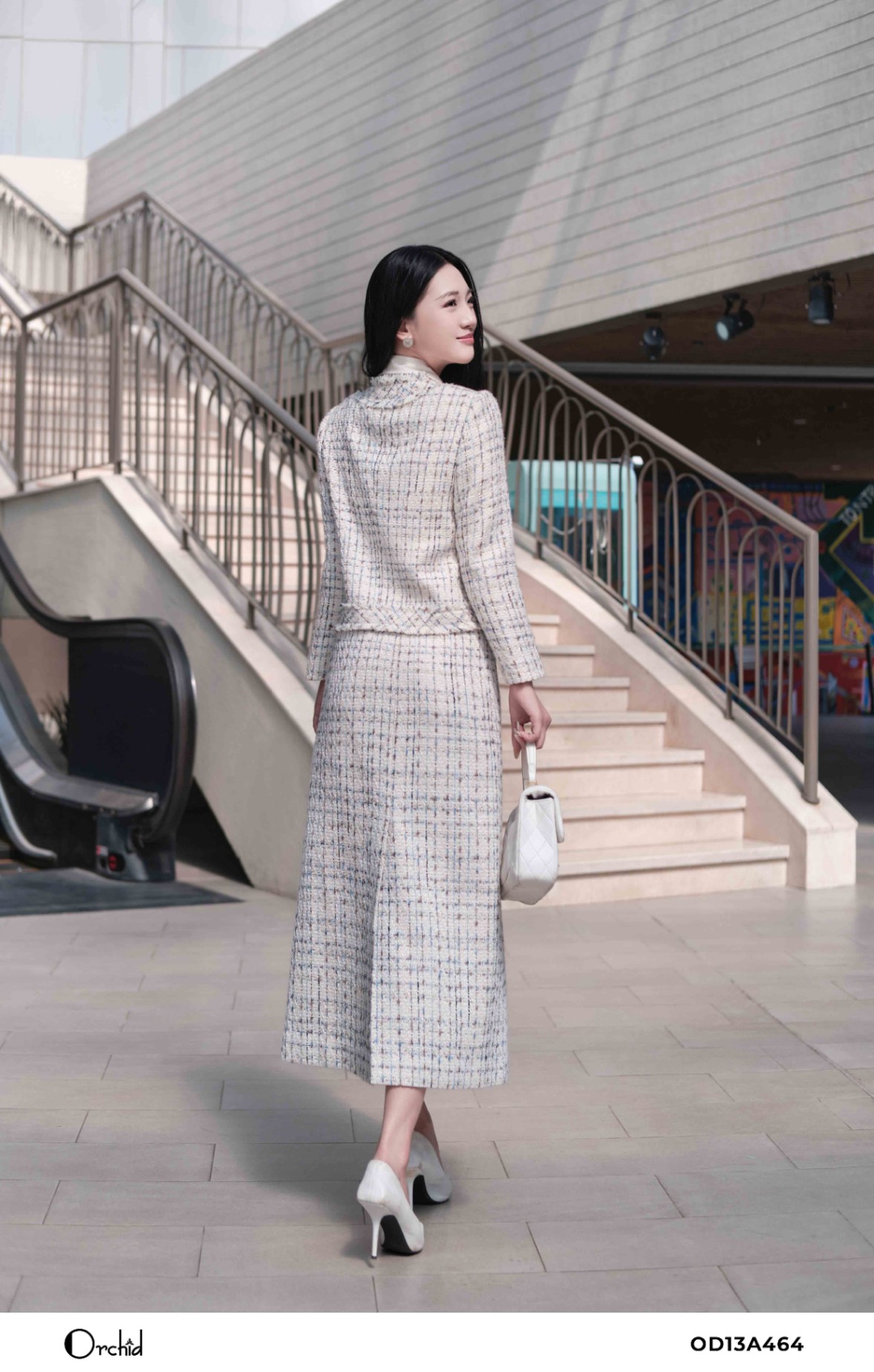 OD13A464 - Bộ dạ tweed kẻ kim tuyến