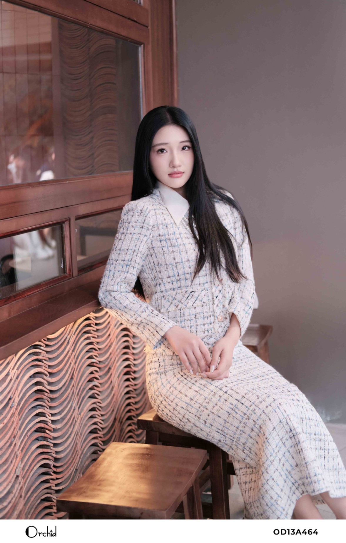 OD13A464 - Bộ dạ tweed kẻ kim tuyến