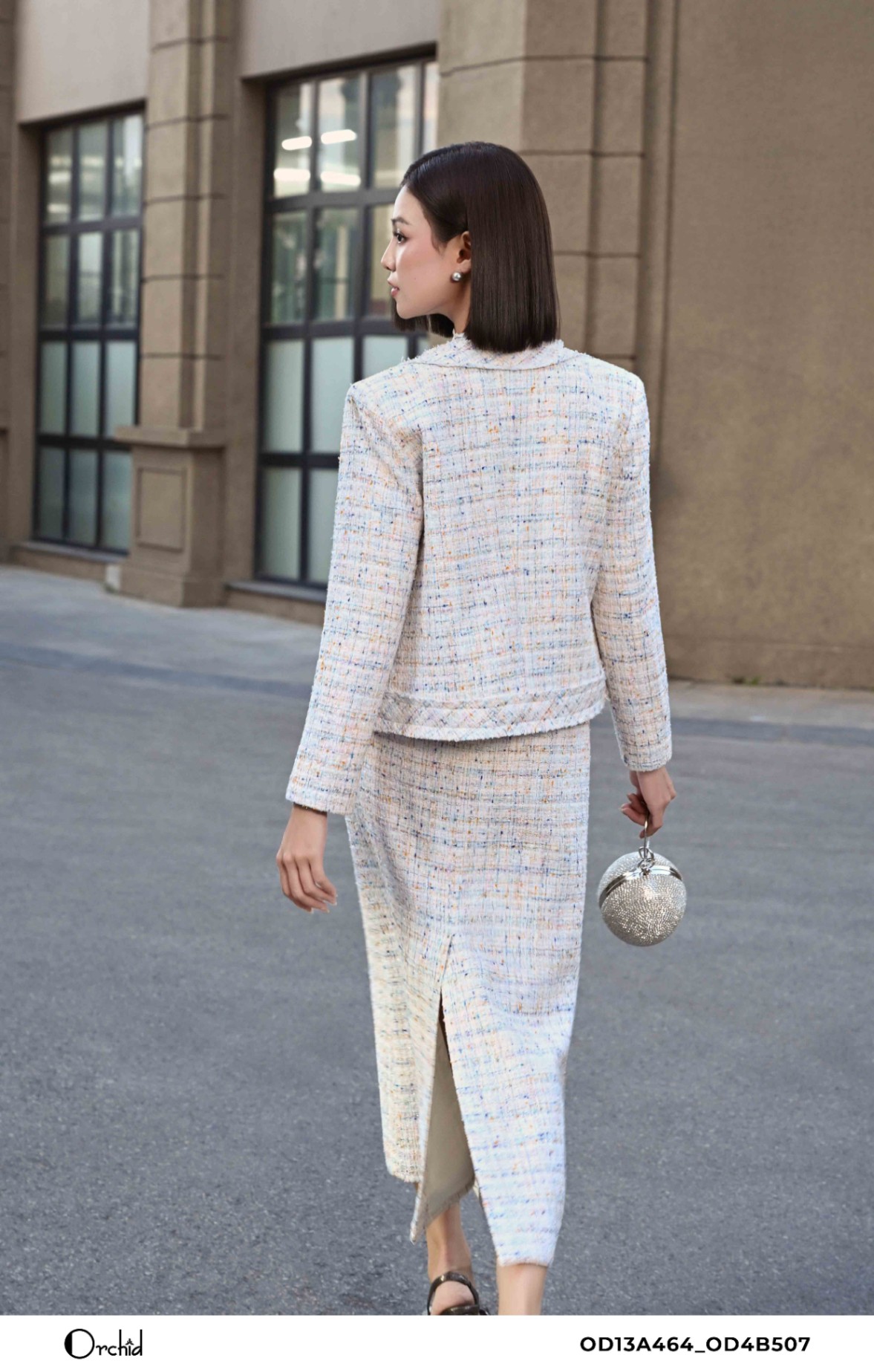 OD13A464 - Bộ dạ tweed kẻ kim tuyến