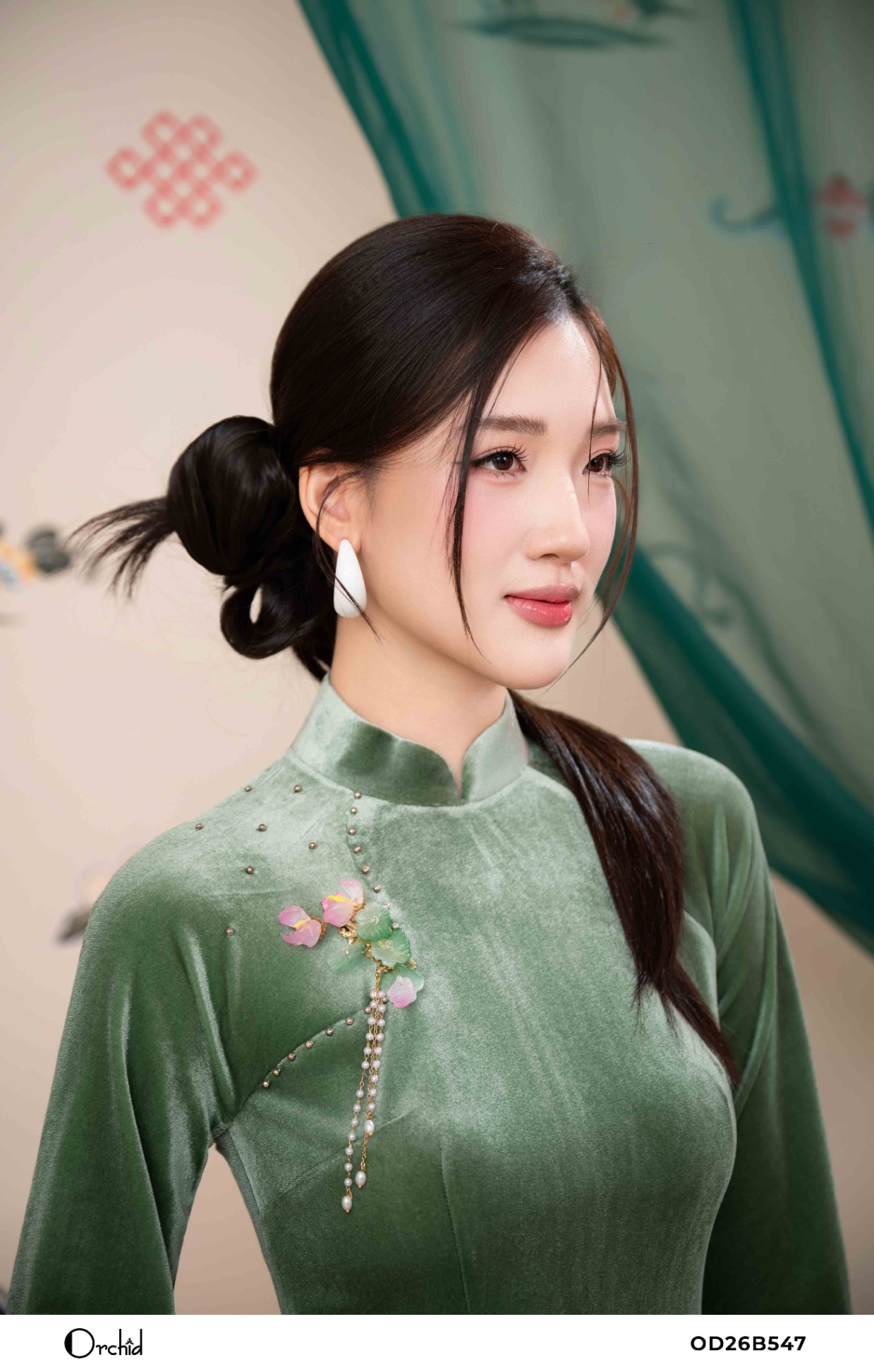 OD26B547 - Sét bộ áo dài nhung the