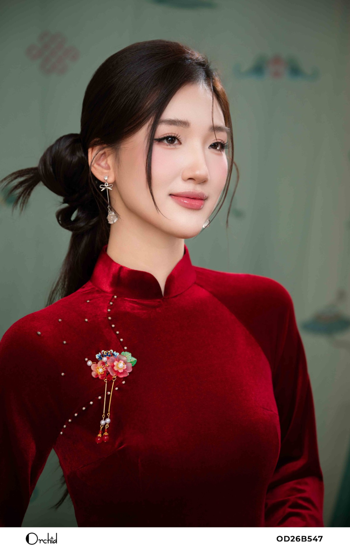 OD26B547 - Sét bộ áo dài nhung the