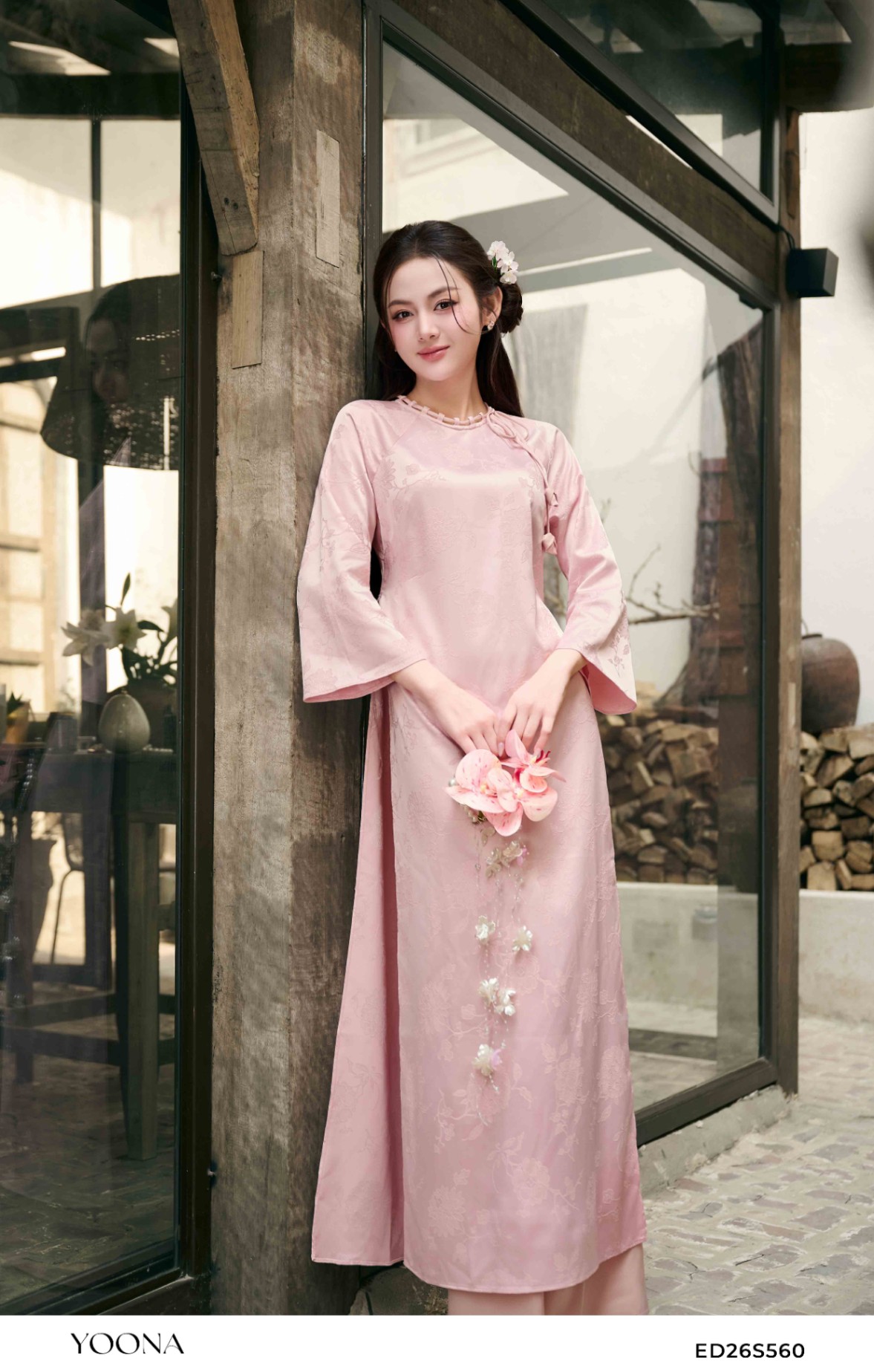 OH10A571 - Đầm tơ hoa 3D