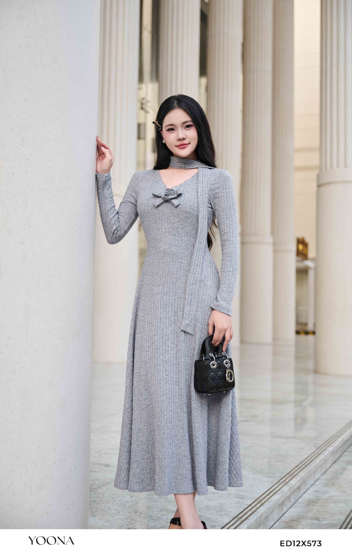 OHK9X544 - Đầm thô hàn kẻ sọc
