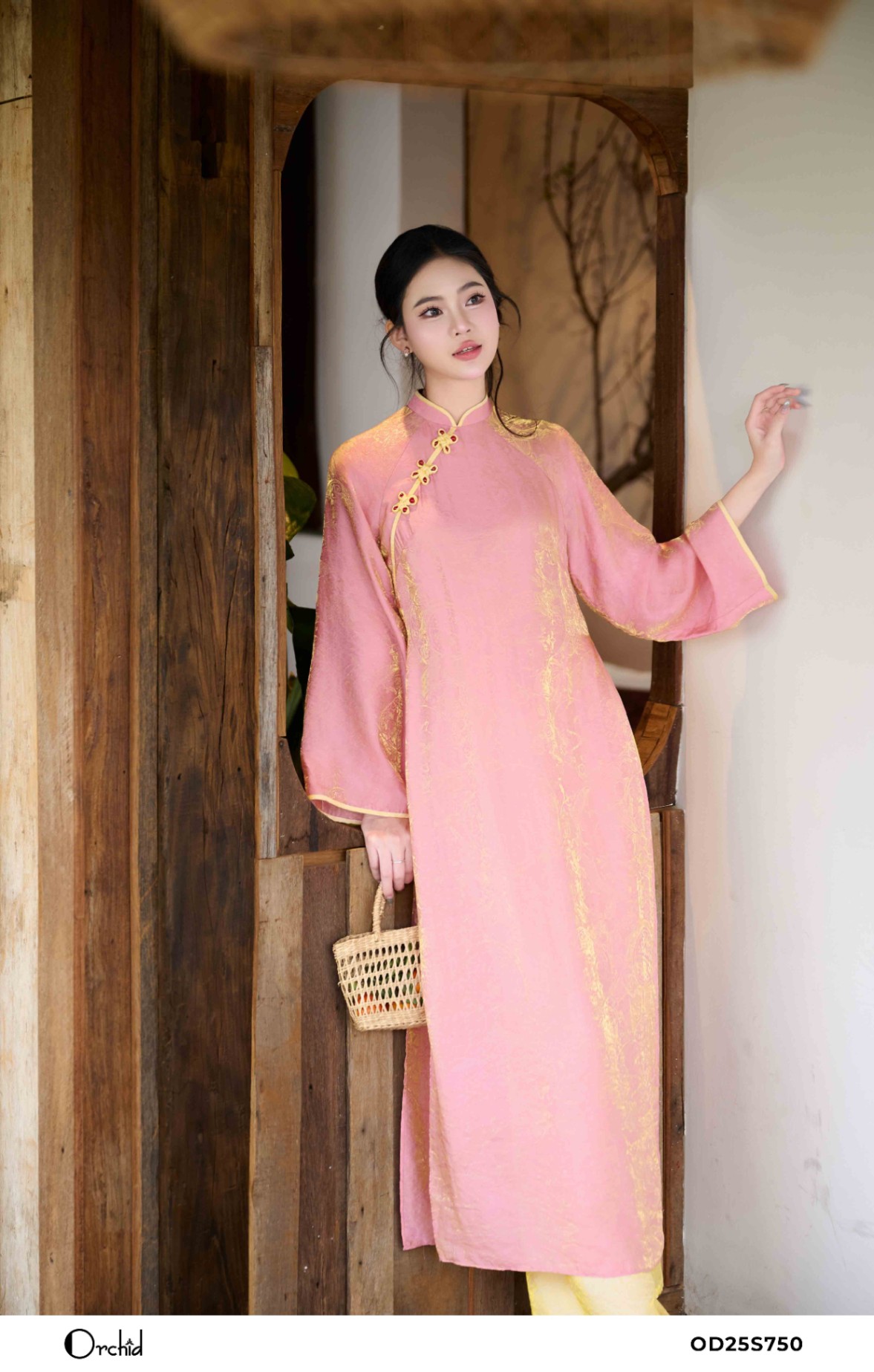 OD25S750 - Sét bộ áo dài tơ lụa ánh kim