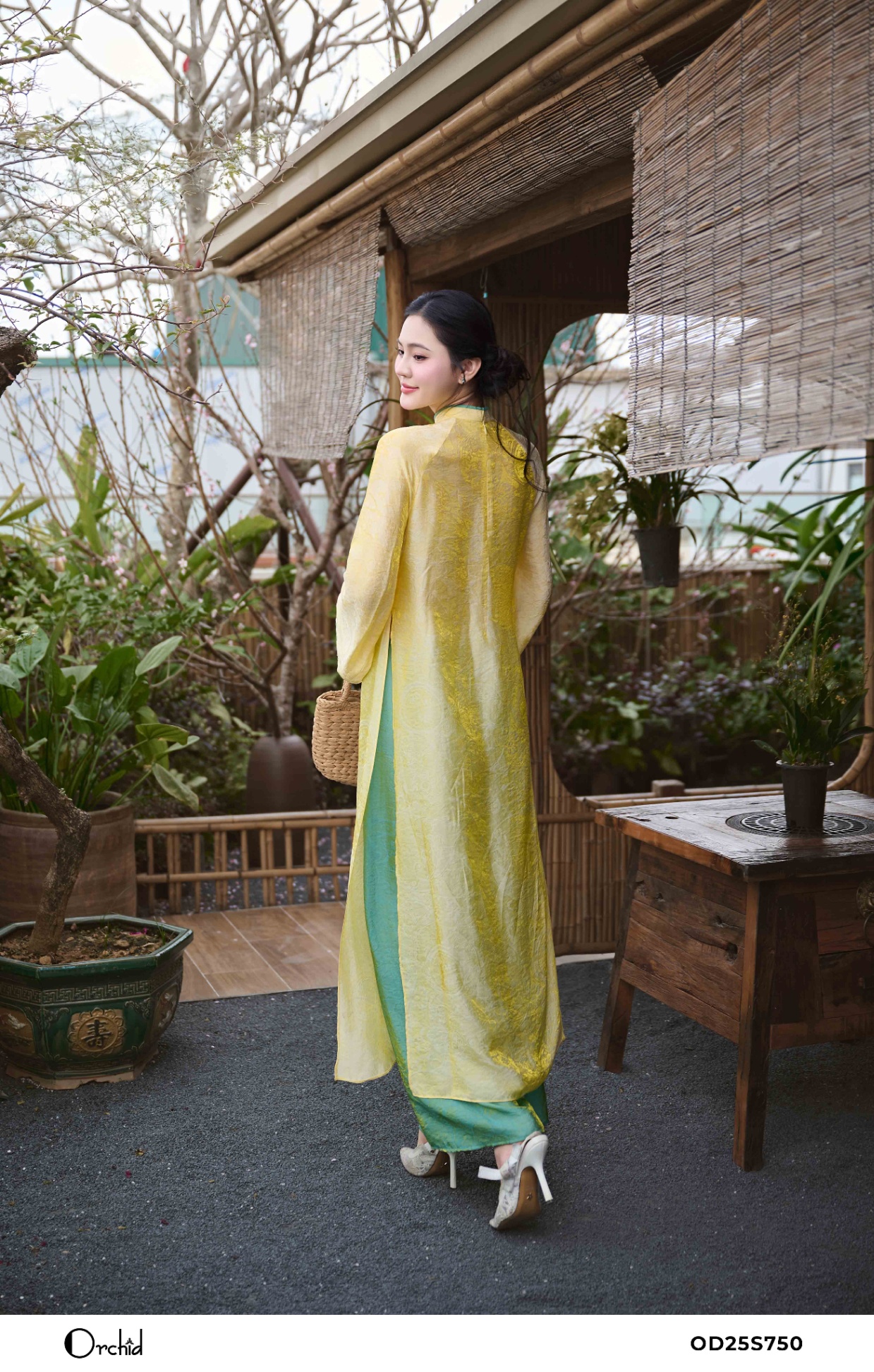 OD25S750 - Sét bộ áo dài tơ lụa ánh kim