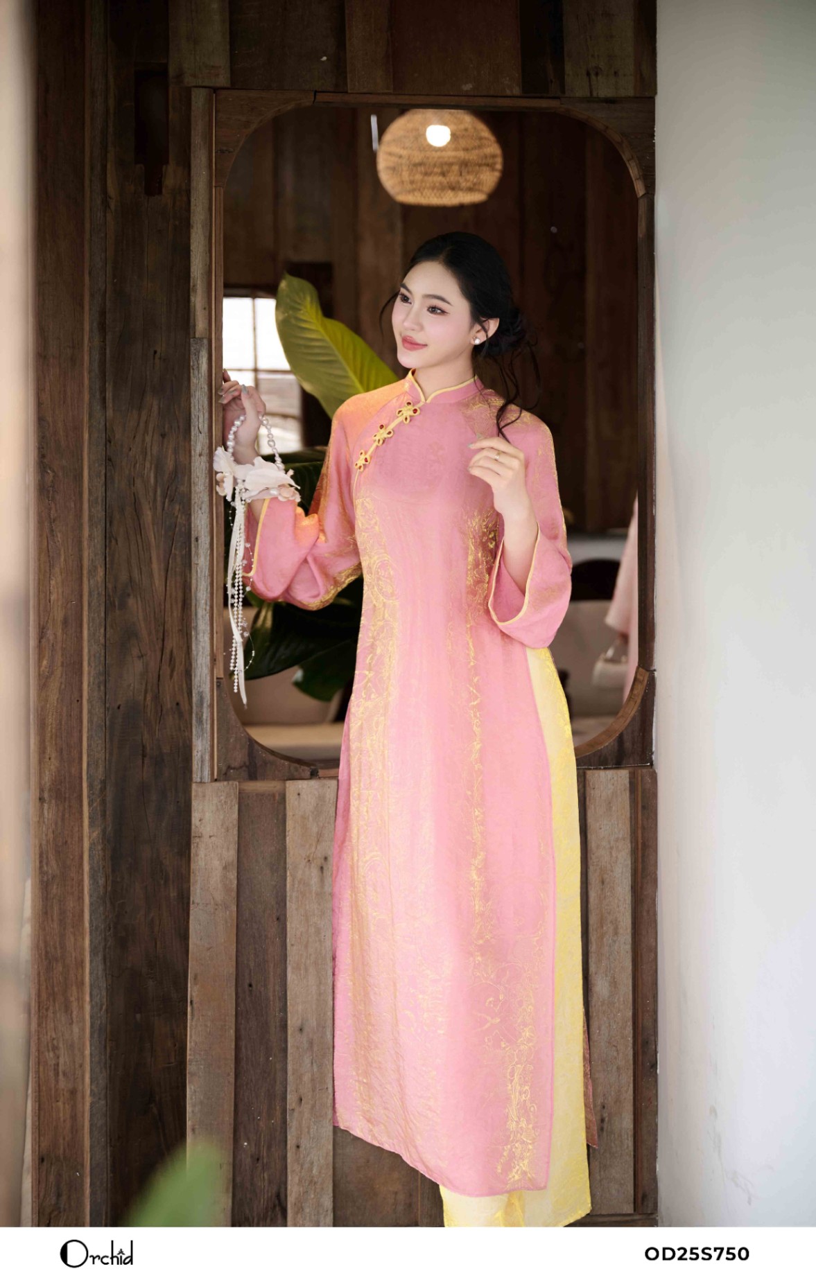 OD25S750 - Sét bộ áo dài tơ lụa ánh kim