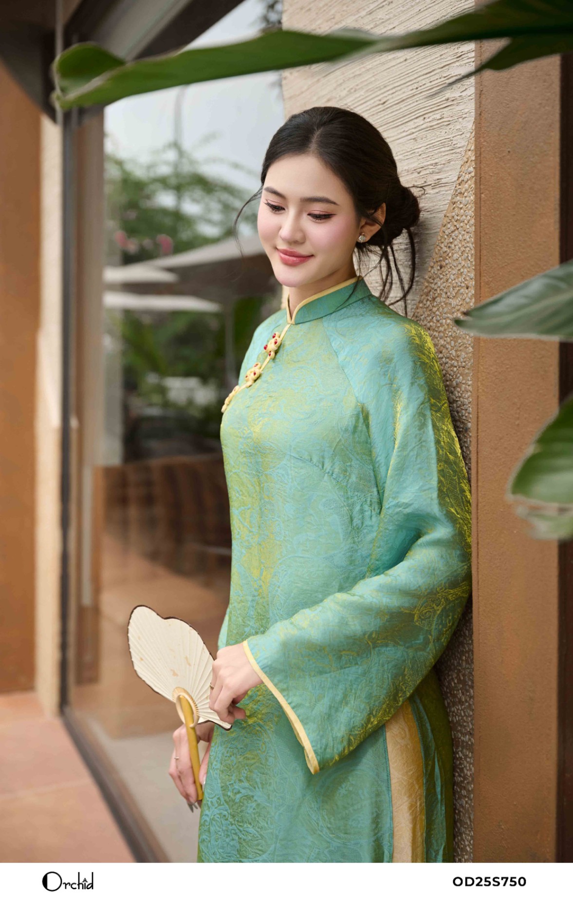 OD25S750 - Sét bộ áo dài tơ lụa ánh kim