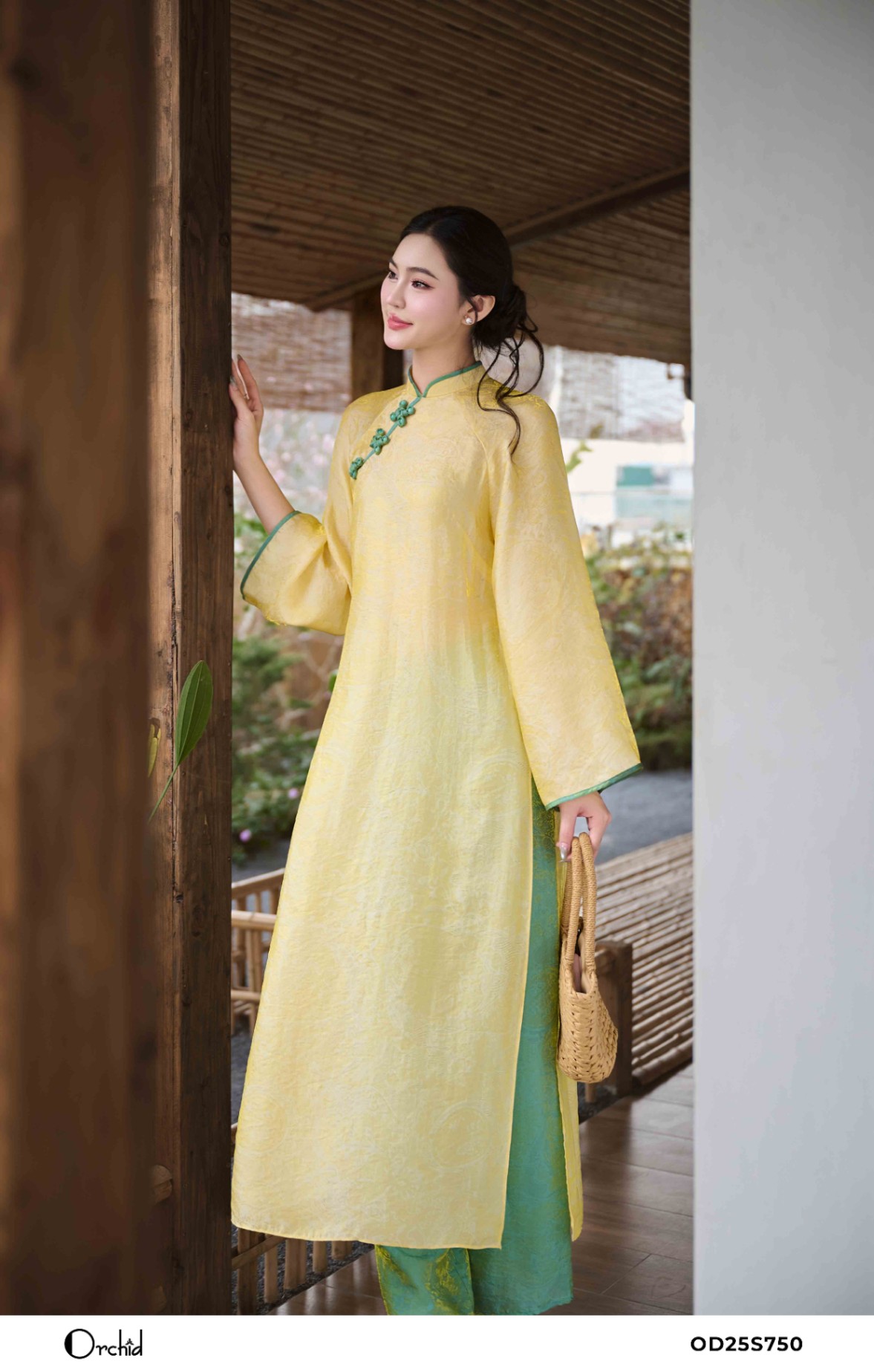 OD25S750 - Sét bộ áo dài tơ lụa ánh kim
