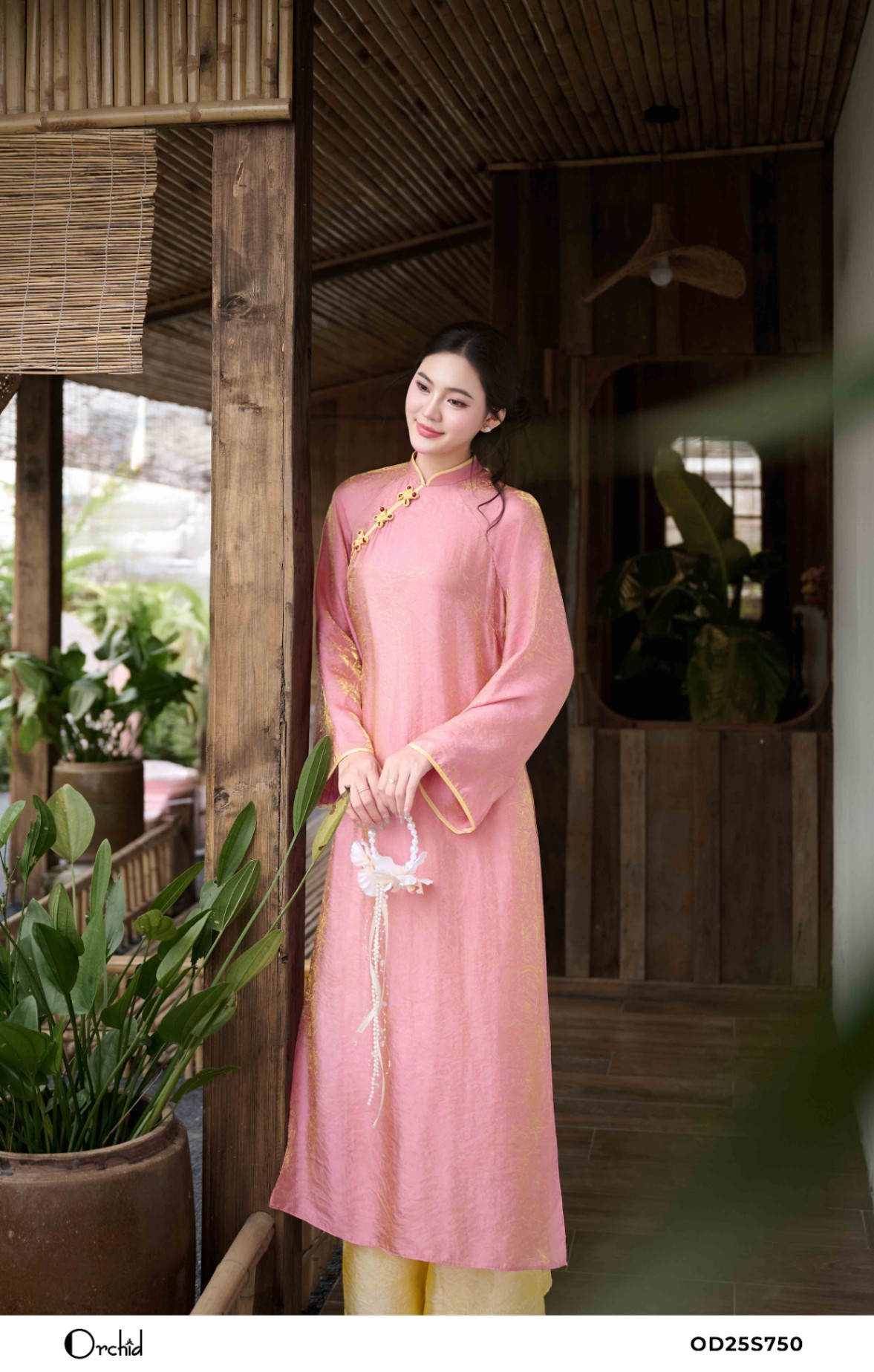 OD25S750 - Sét bộ áo dài tơ lụa ánh kim