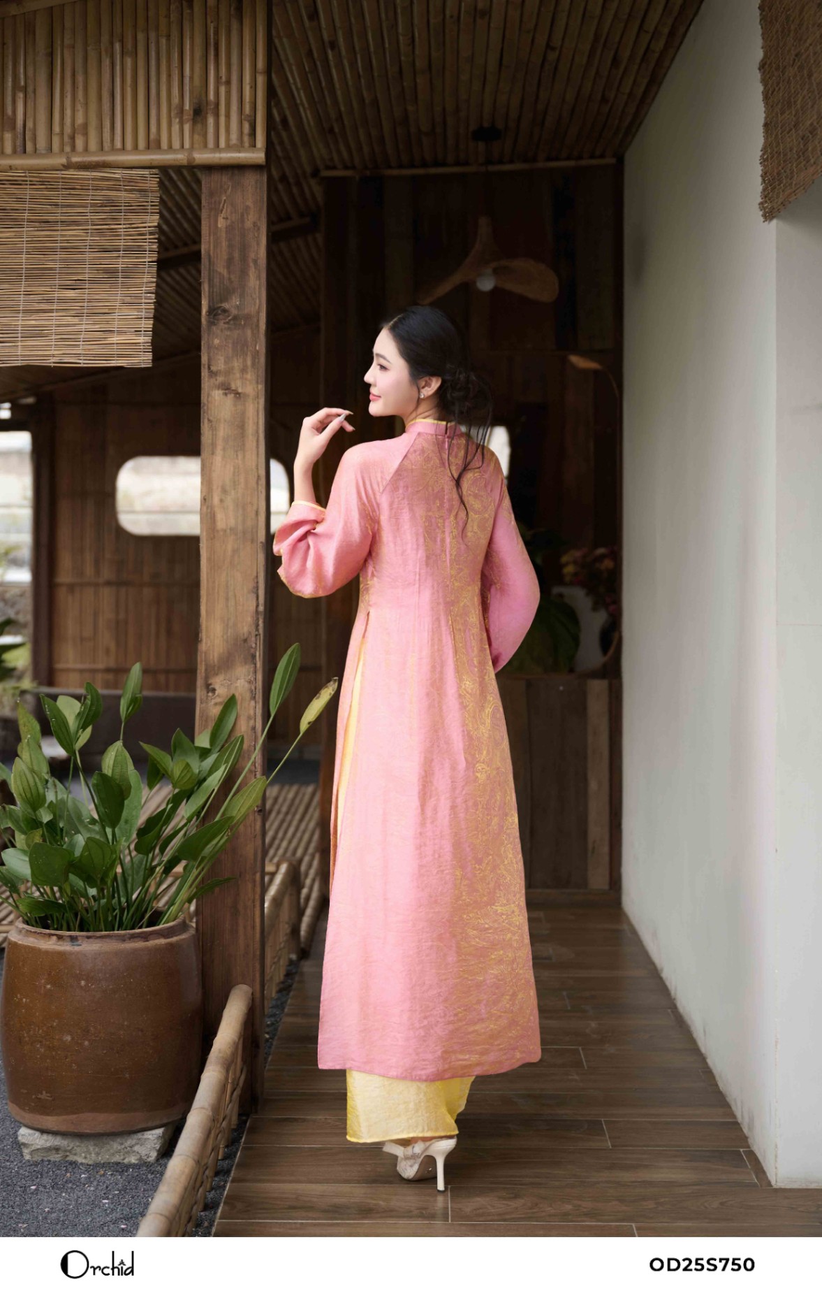OD25S750 - Sét bộ áo dài tơ lụa ánh kim