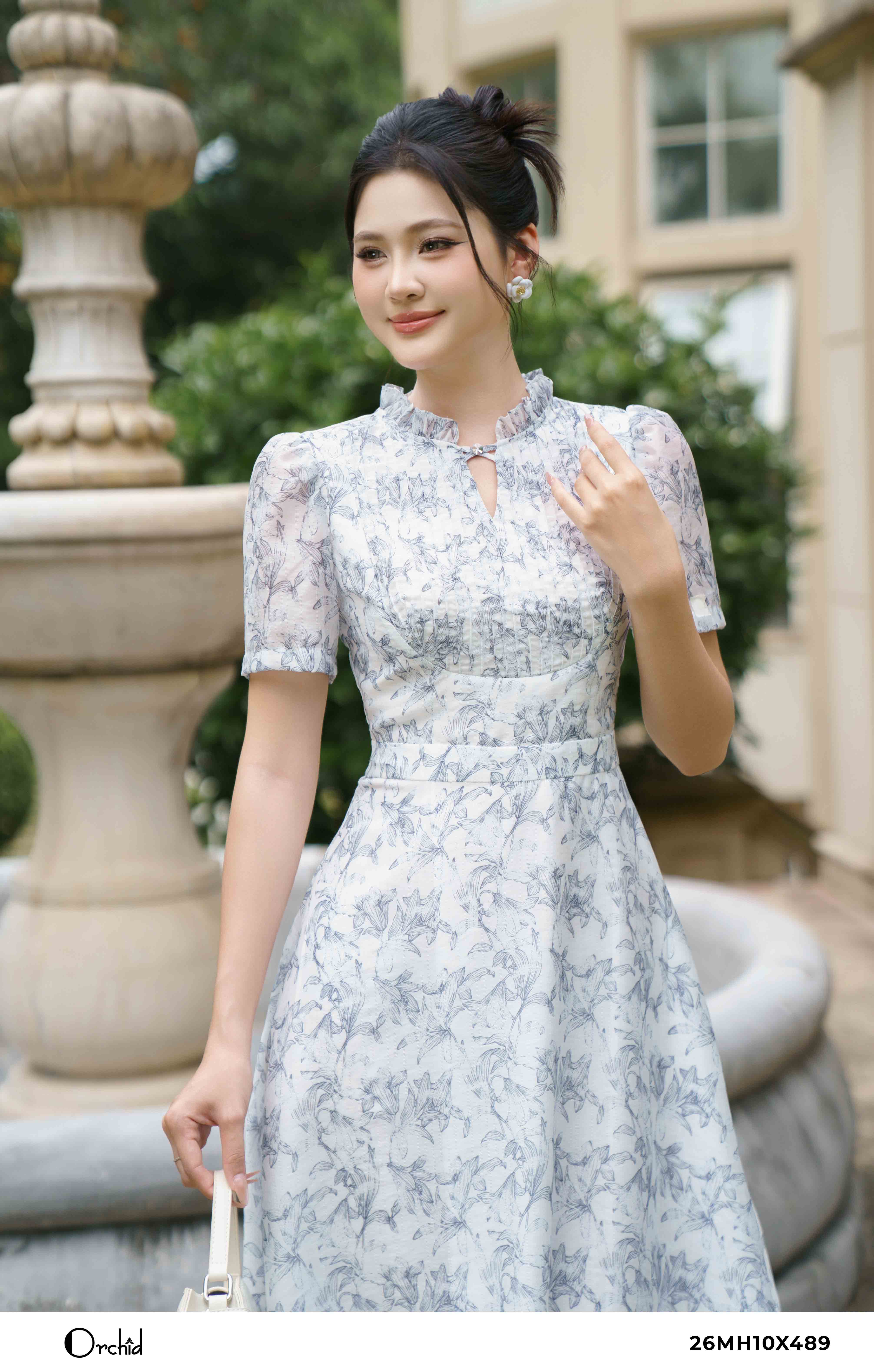 26MH10X489 - Đầm vân tơ hoa