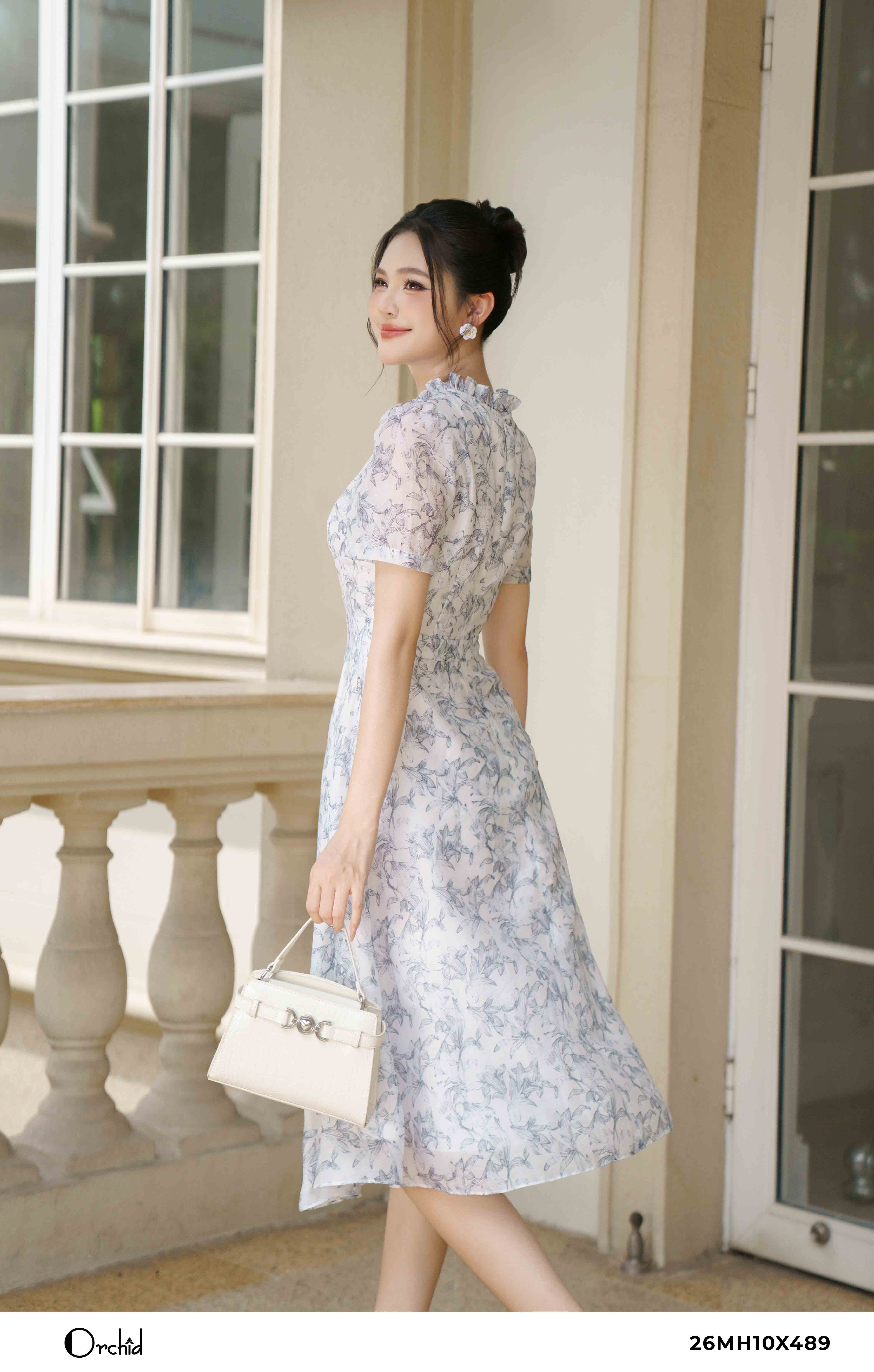26MH10X489 - Đầm vân tơ hoa