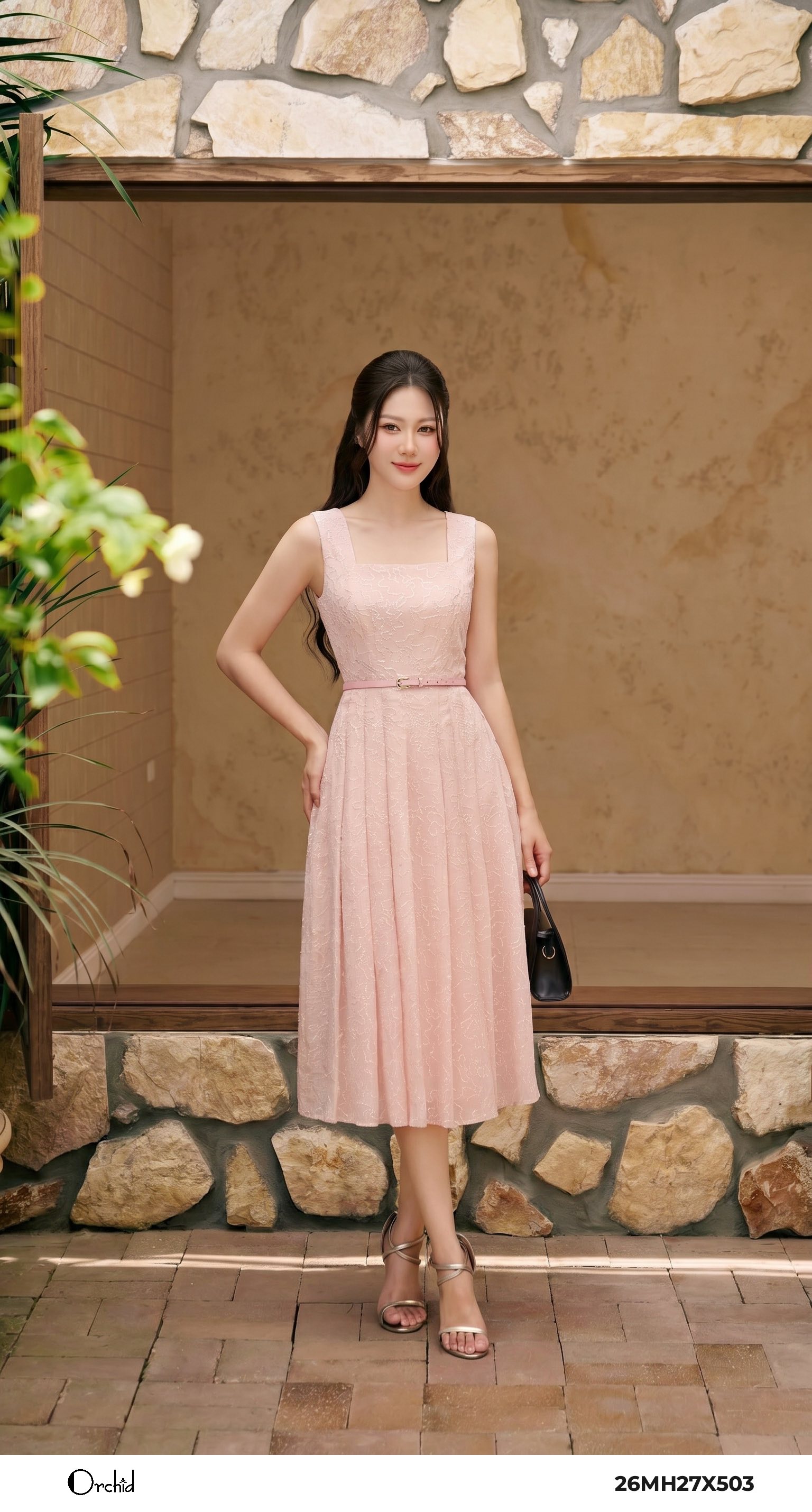 26MH27X503 - Bộ tơ kẻ thêu họa tiết