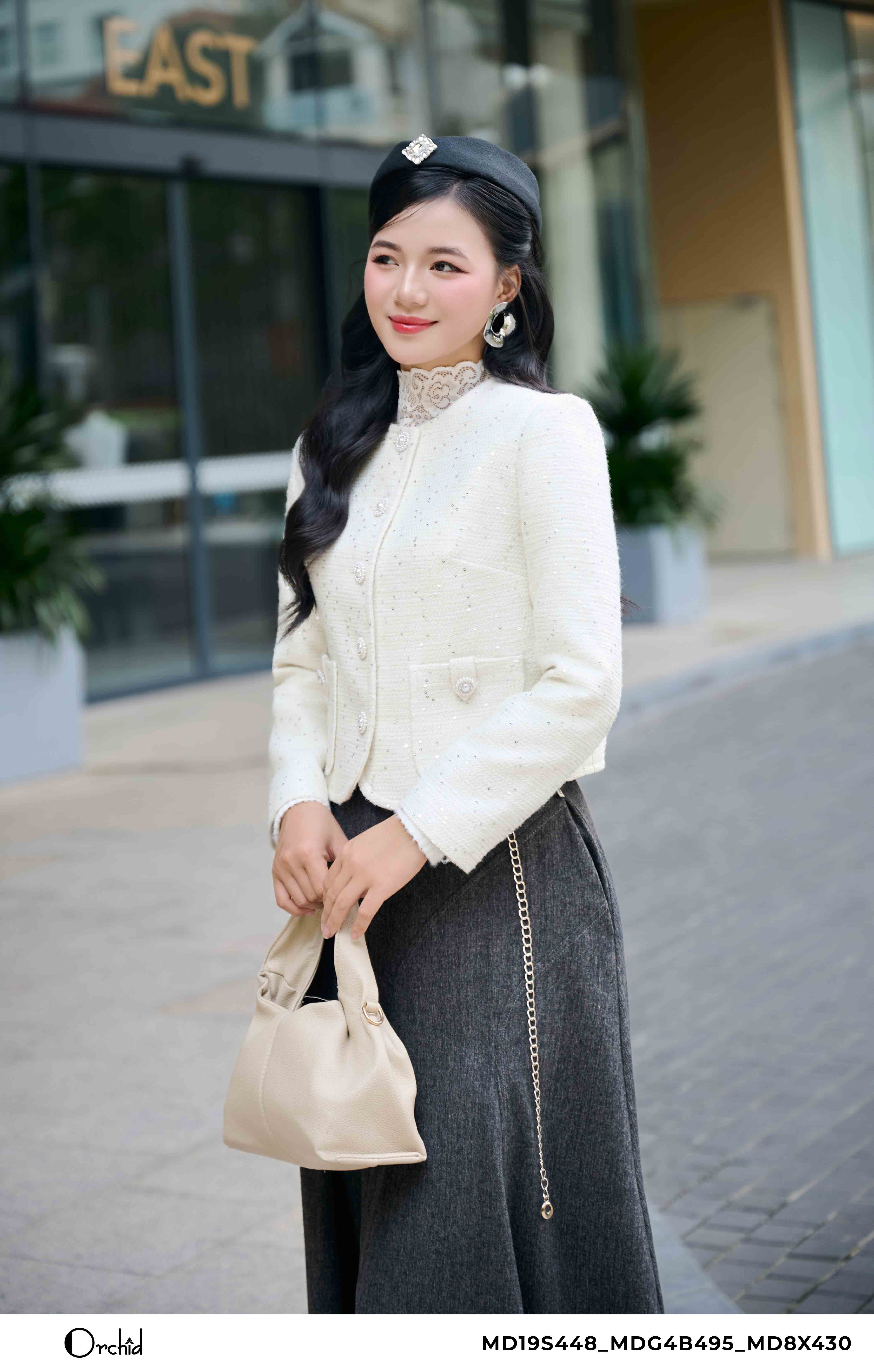 MD19S448 - Áo khoác dạ tweed đính kim sa