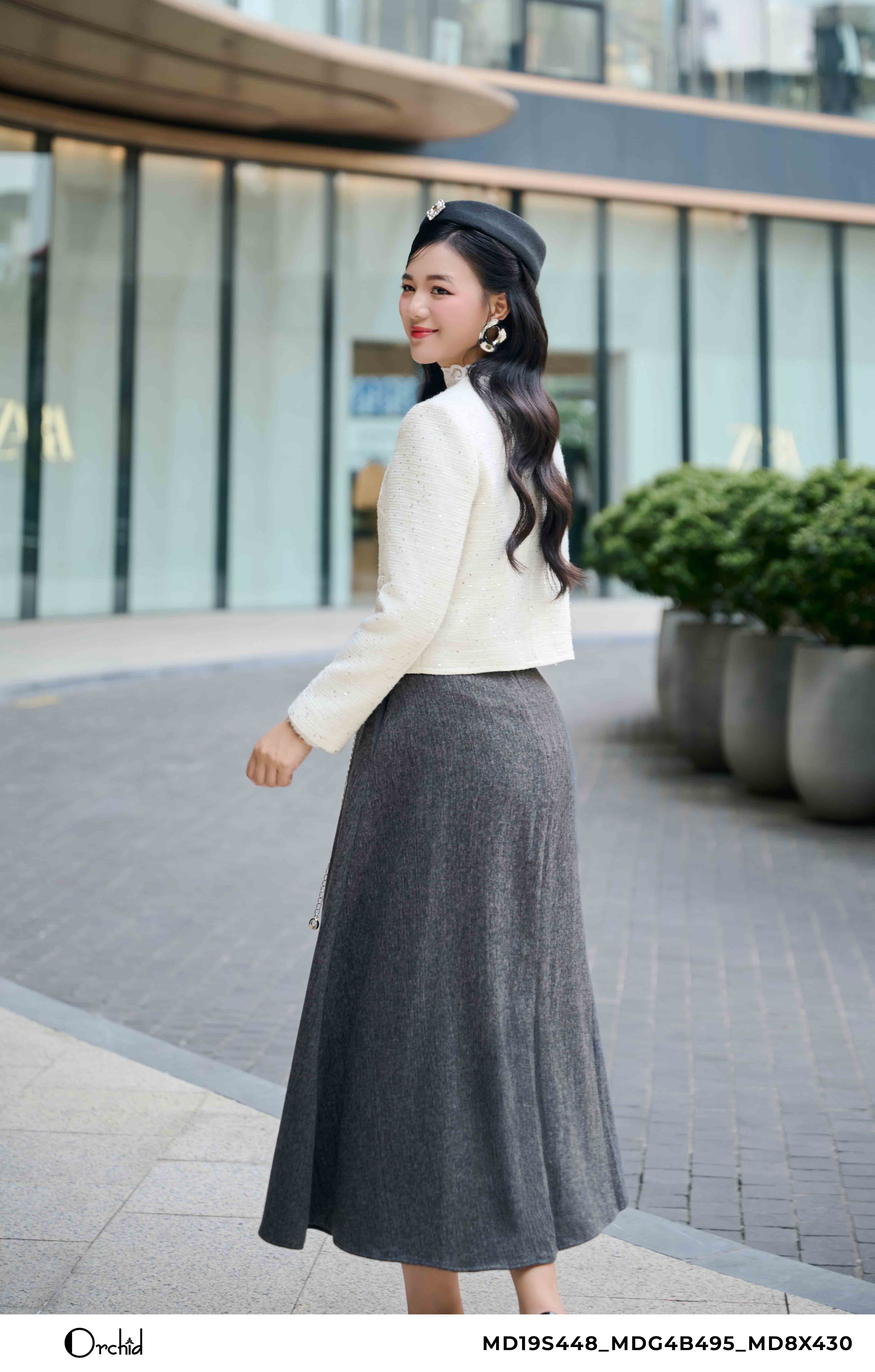 MD19S448 - Áo khoác dạ tweed đính kim sa
