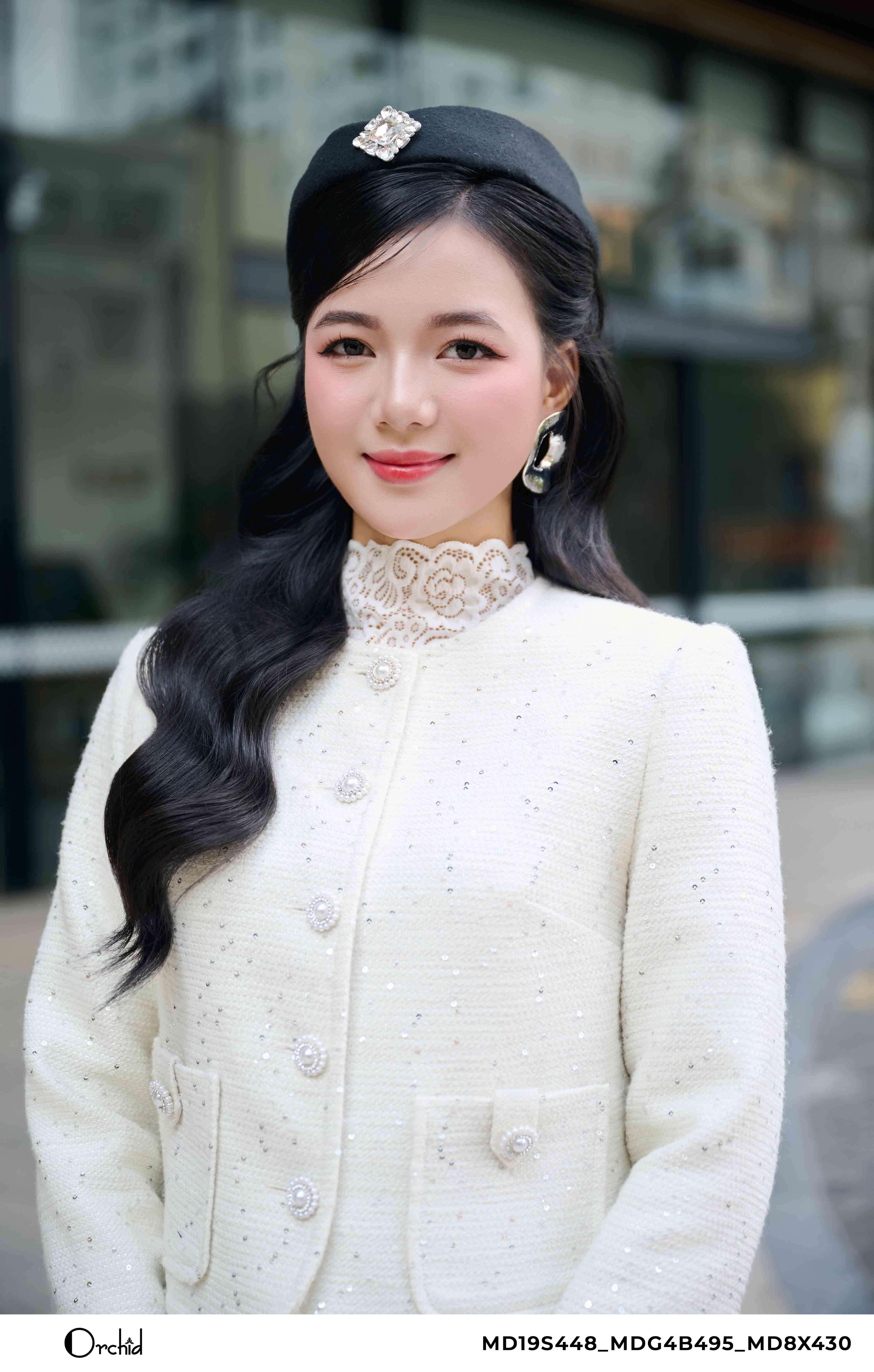 MD19S448 - Áo khoác dạ tweed đính kim sa