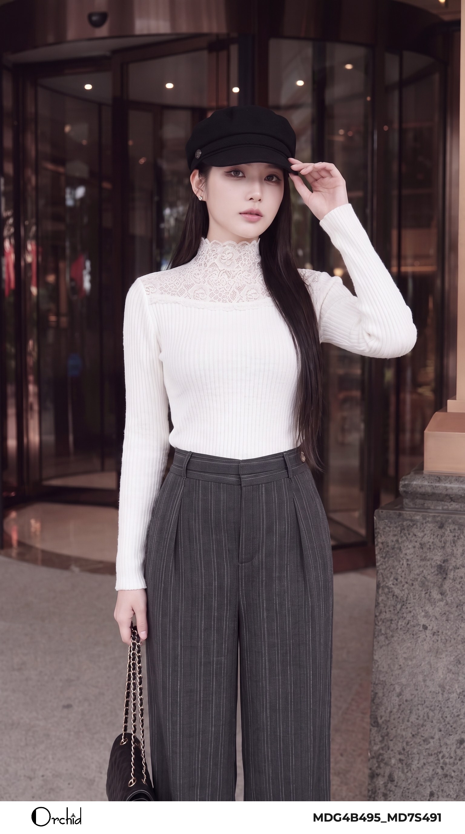 MD7S491 - Quần twill silk kẻ