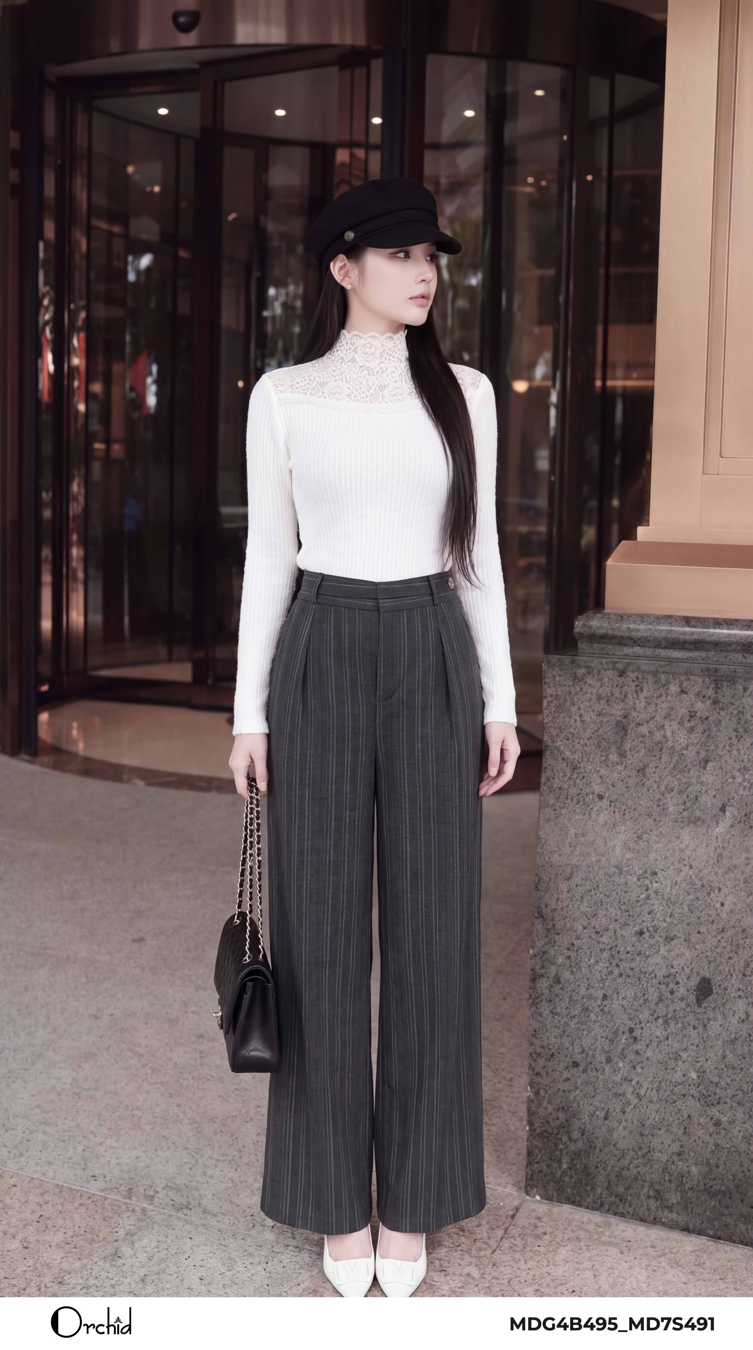 MD7S491 - Quần twill silk kẻ