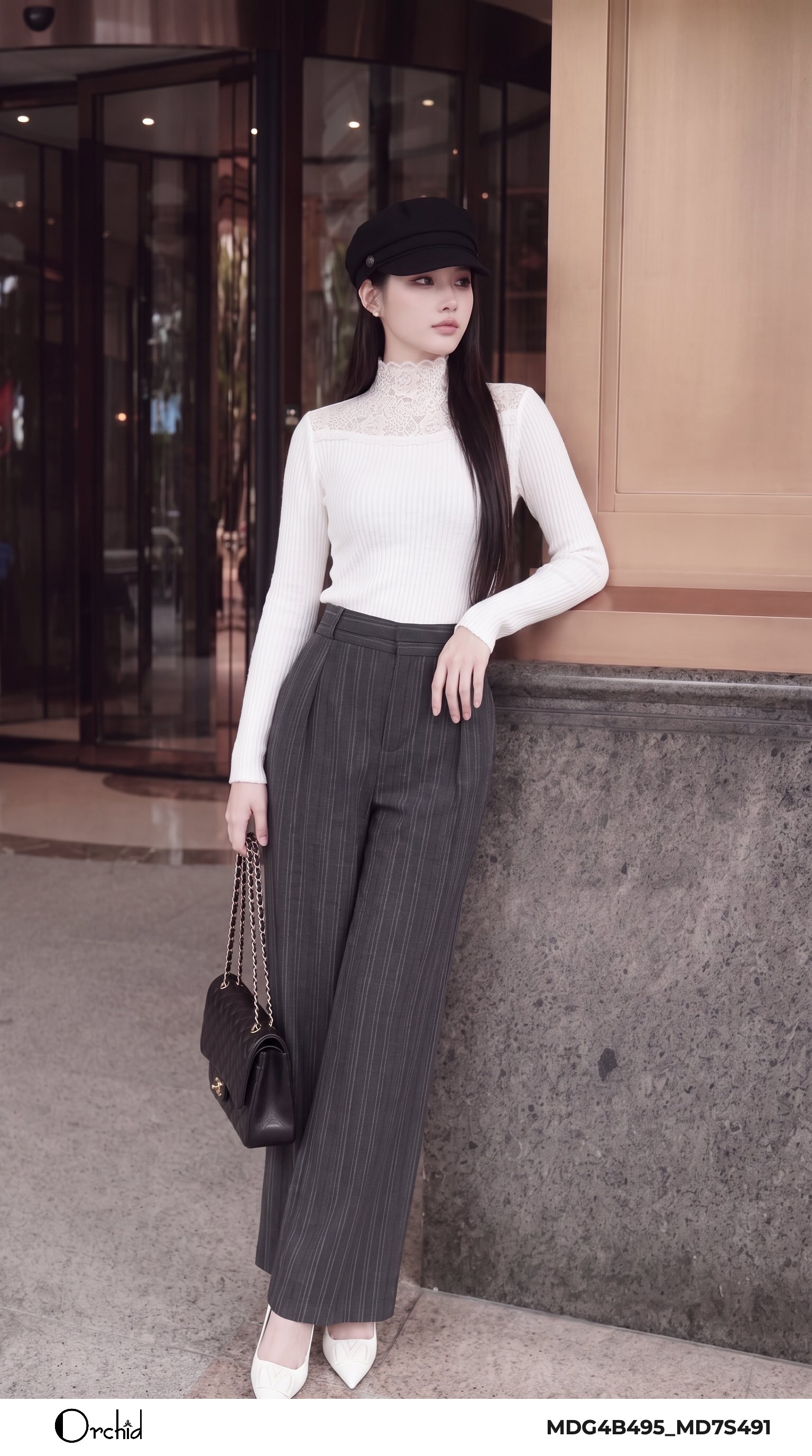 MD7S491 - Quần twill silk kẻ