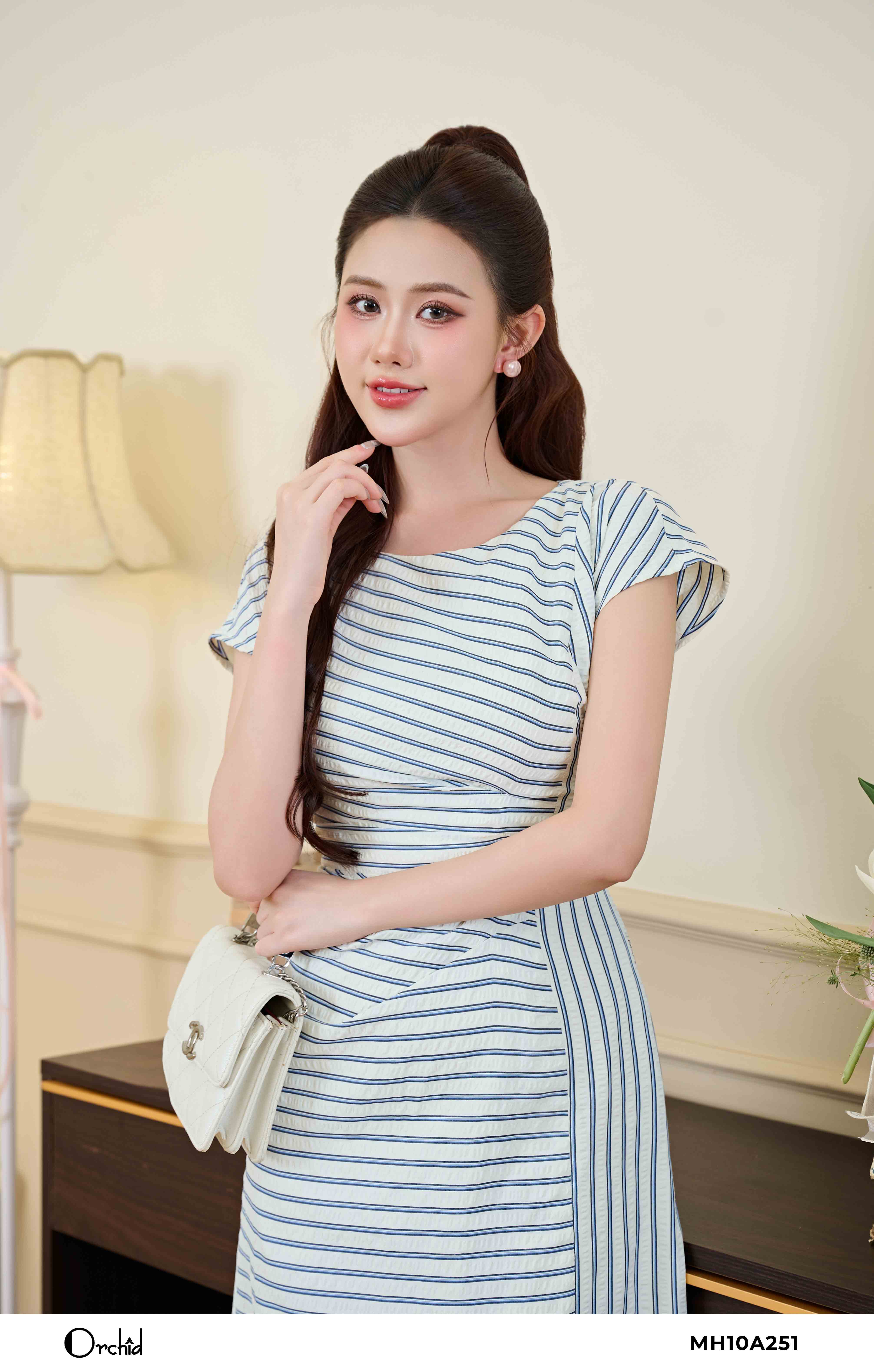 MH10A251 - Đầm đũi vân kẻ sọc xanh