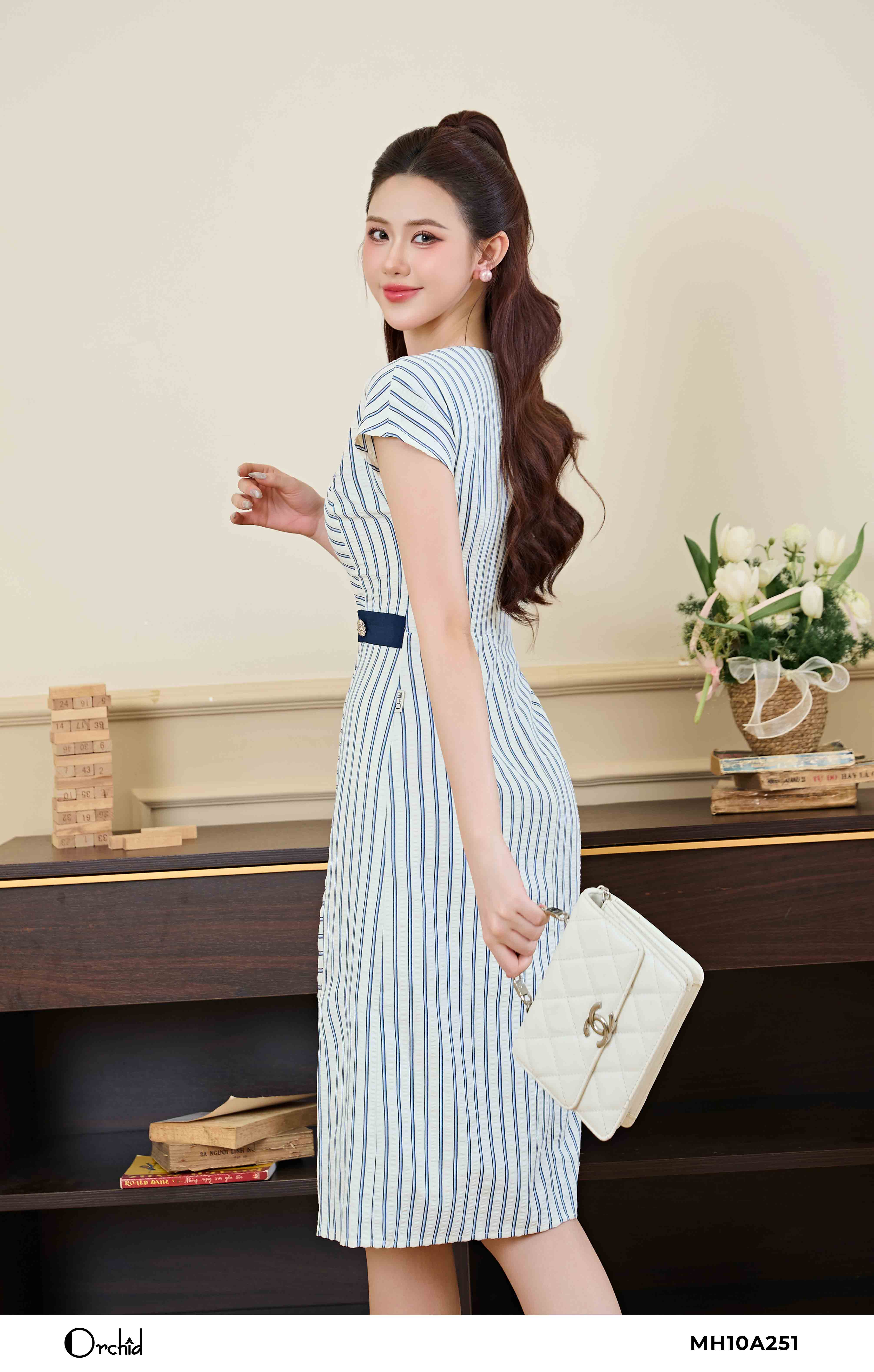 MH10A251 - Đầm đũi vân kẻ sọc xanh