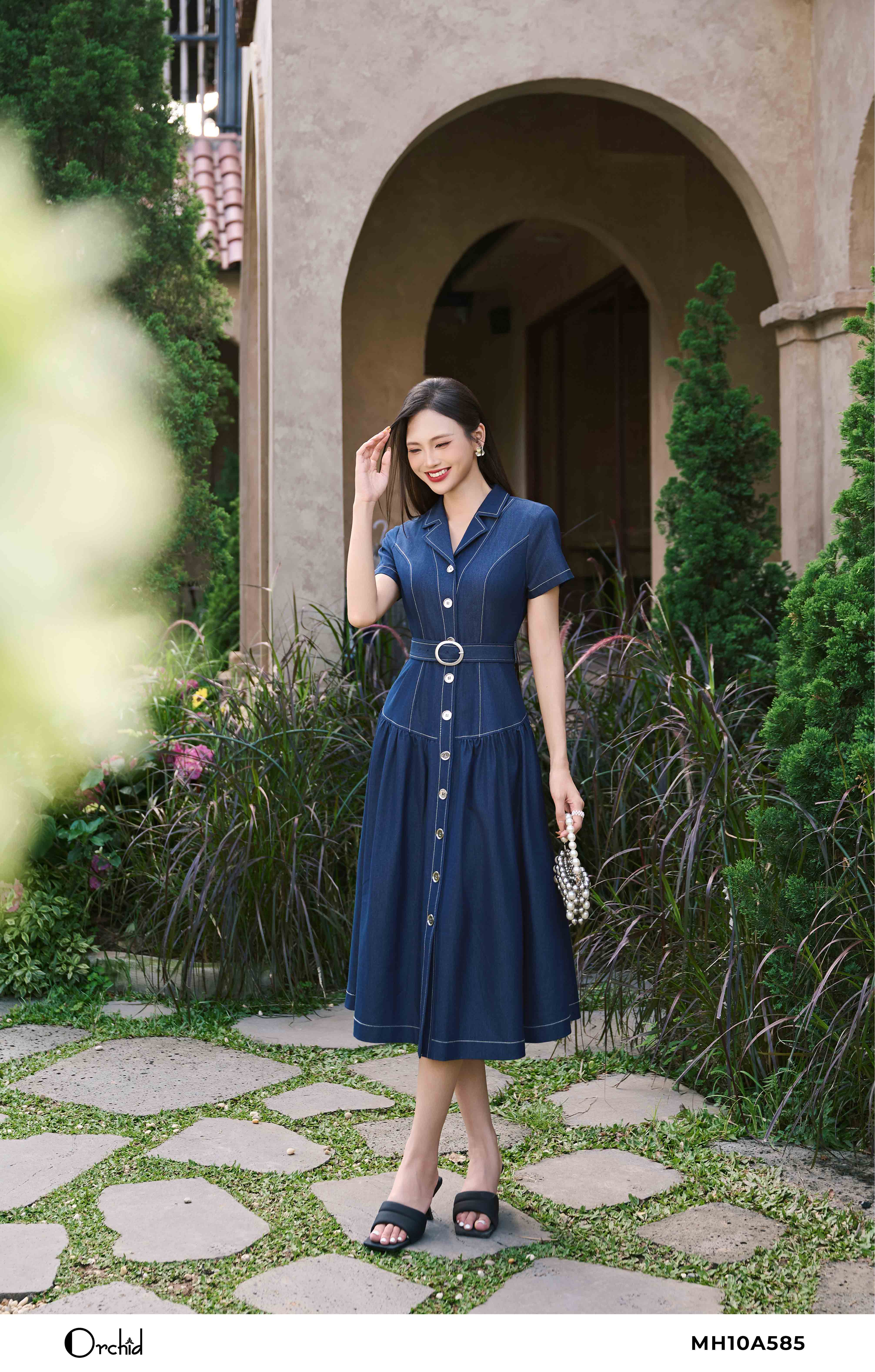 MH10A585 - Đầm denim bò lụa